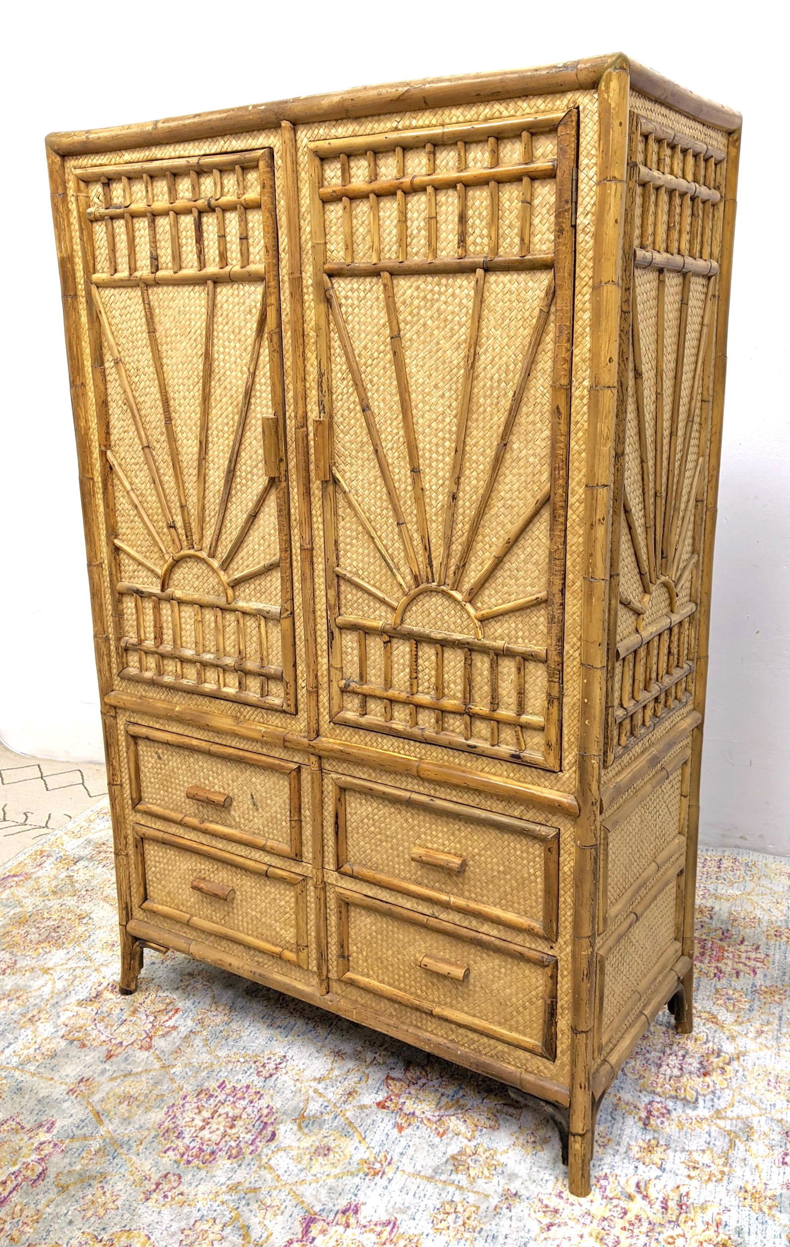 Decorator Rattan Cabinet. Door panels with raised Sunri (1 of 16)