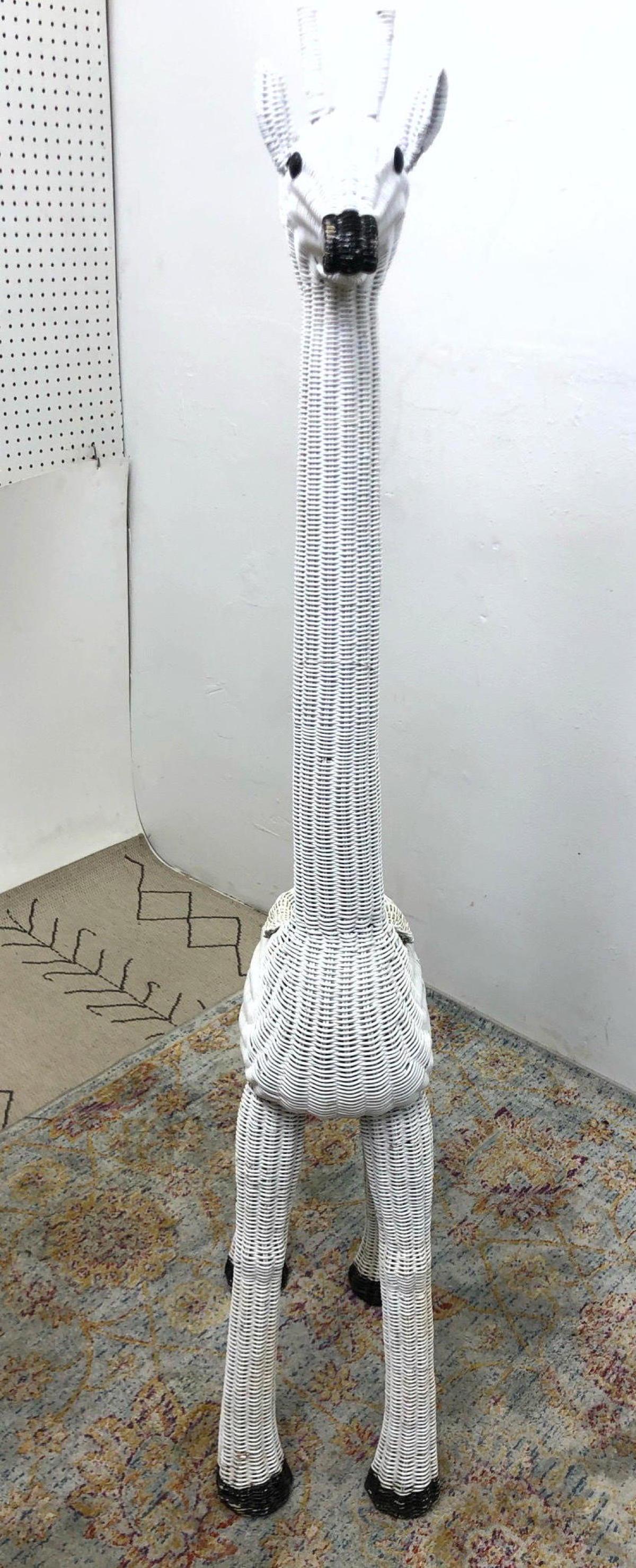 5 Foot White Painted Woven Wicker Figural Giraffe. (1 of 7)