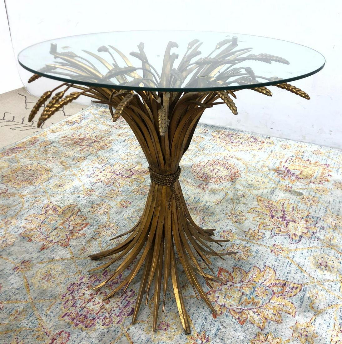 Gilt Metal Glass Top Wheat Sheaf Side Table. Corseted f (1 of 5)