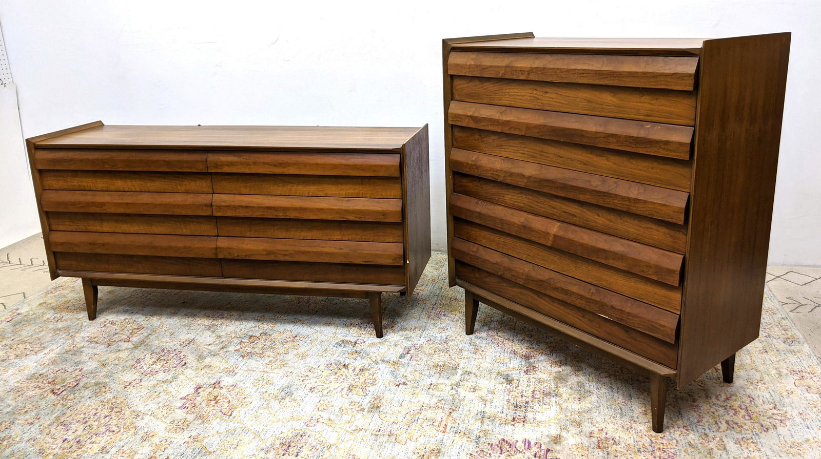2pc LANE American Modern Walnut Dressers. High & Low Ch (1 of 20)