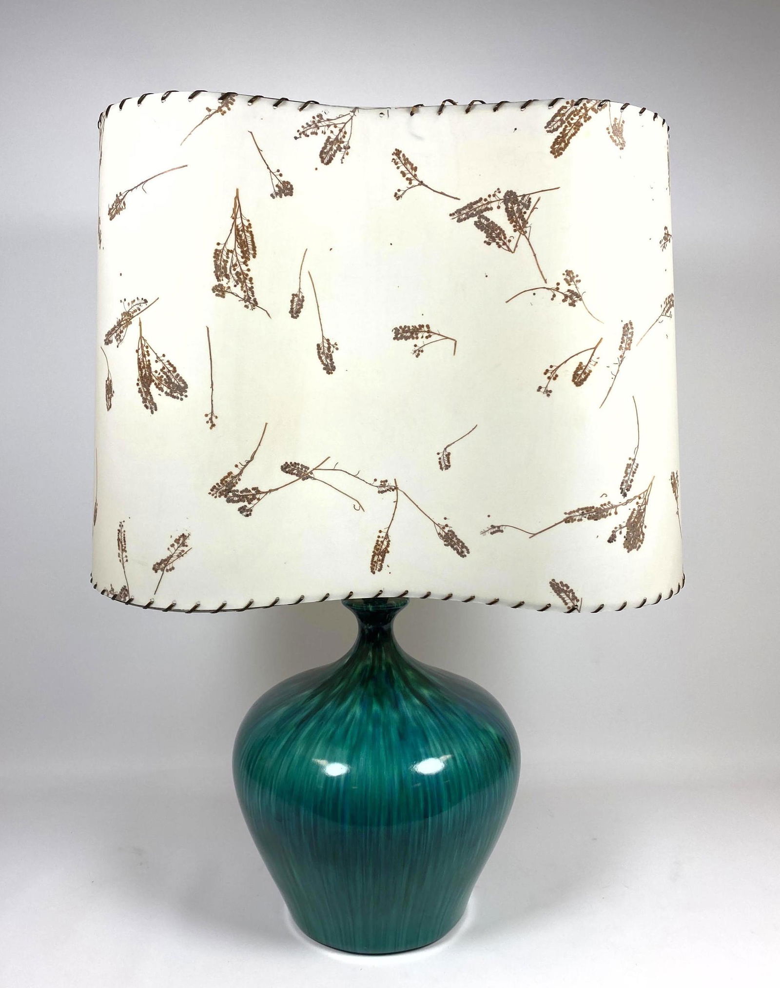 Green Glazed Art Pottery Table Lamp. Vintage shade with (1 of 15)