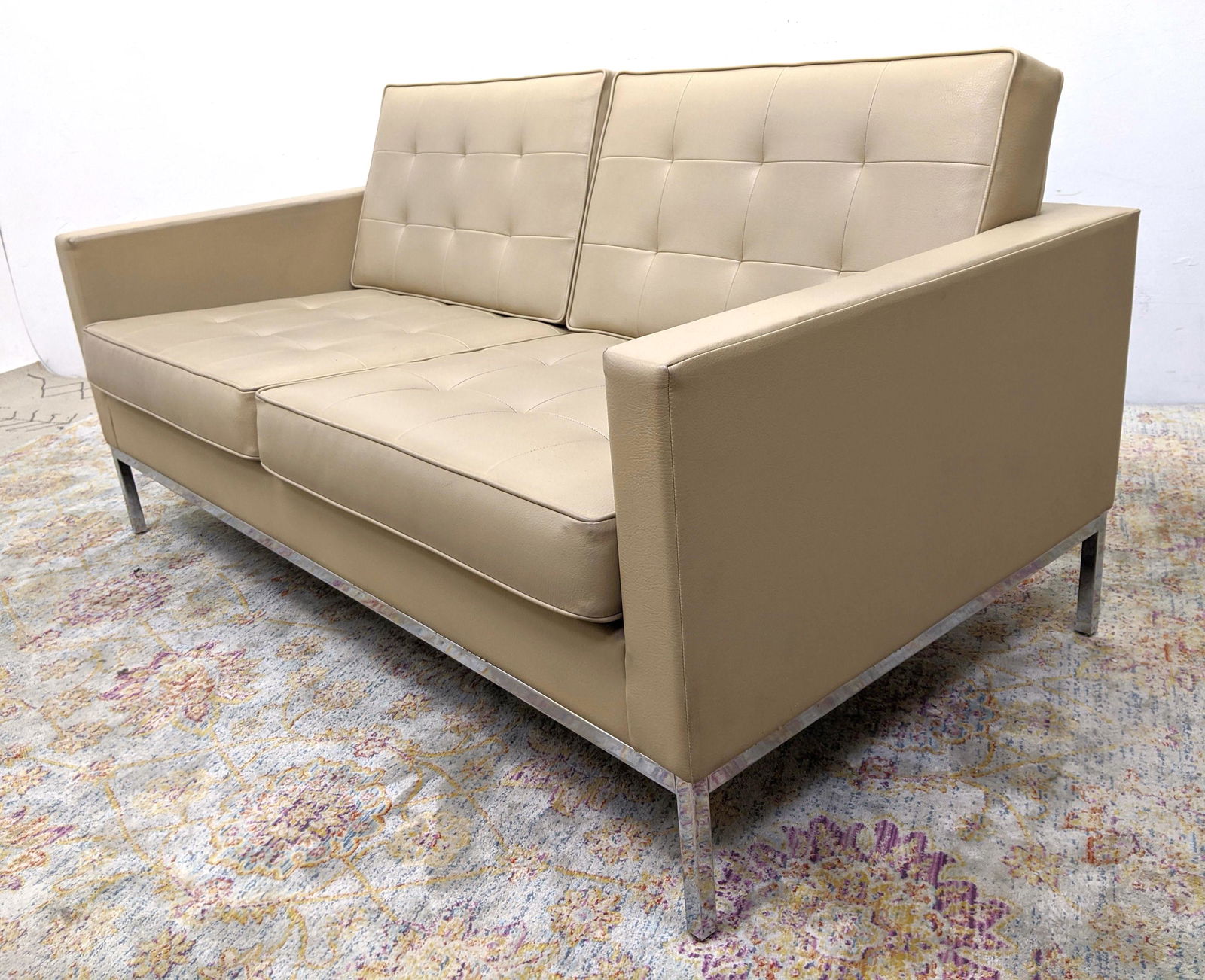 FLORENCE KNOLL Love Seat Sofa. Tan Leather. KNOLL STUDI (1 of 12)