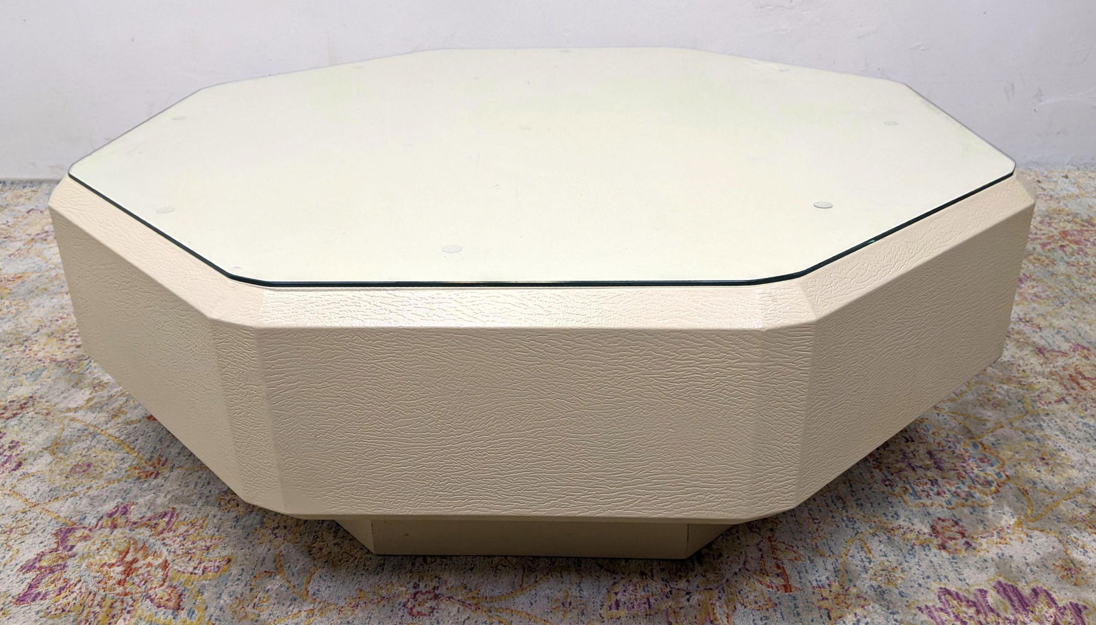 LORIN MARSH Cream Octagonal Cocktail Table. Faux skin. (1 of 10)