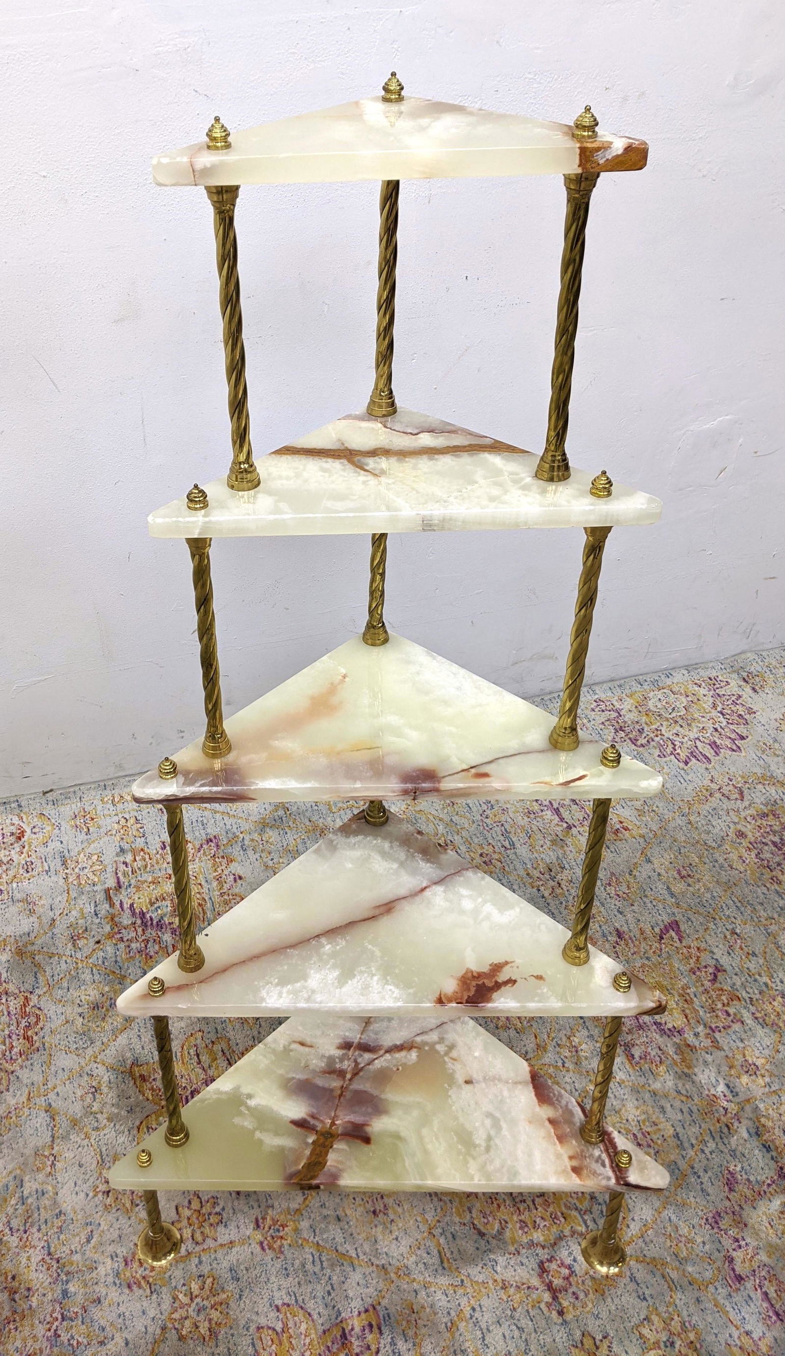 Italian Style Brass and Onyx Corner Shelf. Twisted bras (1 of 6)