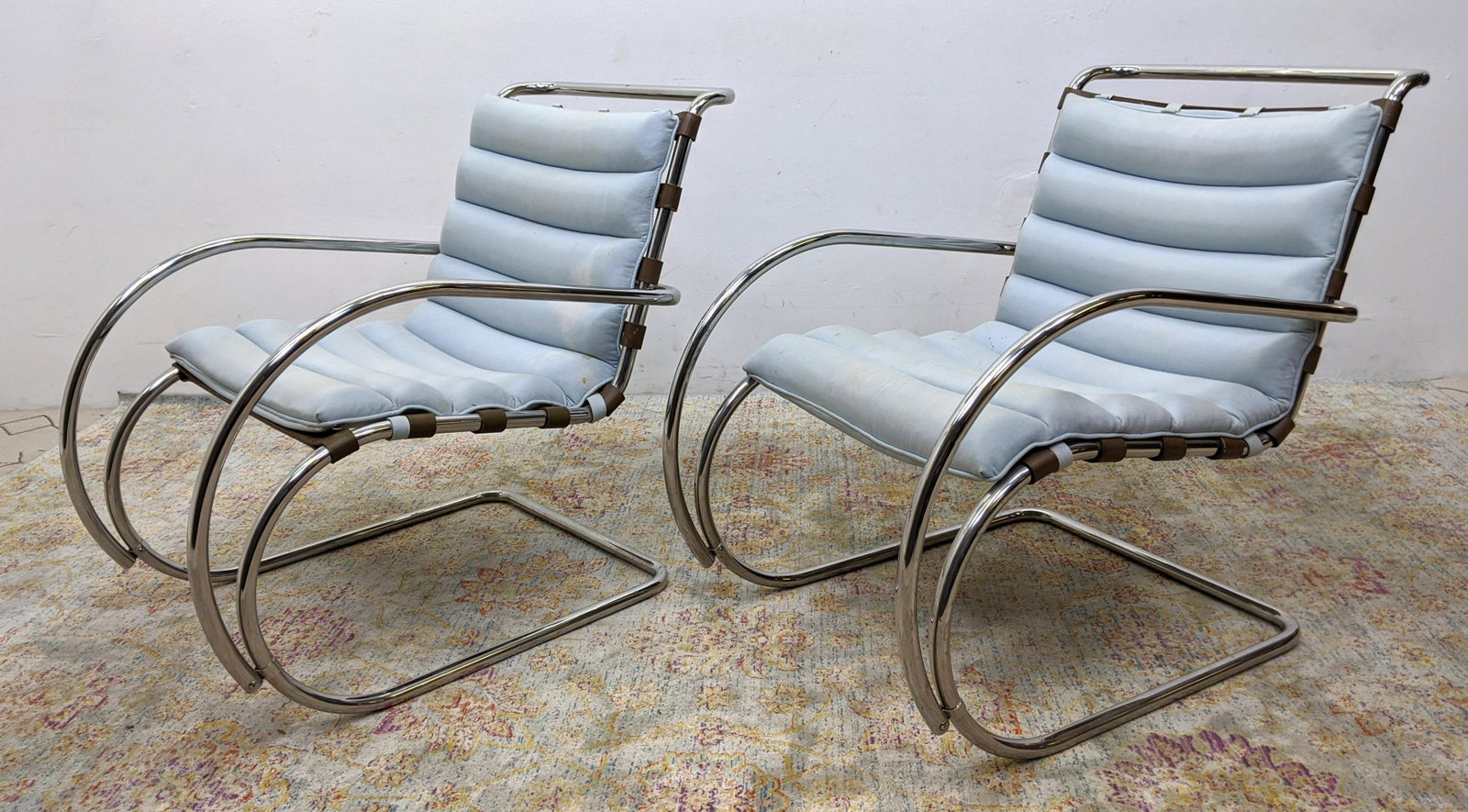 Pair Knoll MIES VAN DER ROHE MR Chairs. Knoll internati: Pair Knoll MIES VAN DER ROHE MR Chairs. Knoll international. -- Dimensions: H: 33 inches: W: 25 inches: D: 34 inches ---
