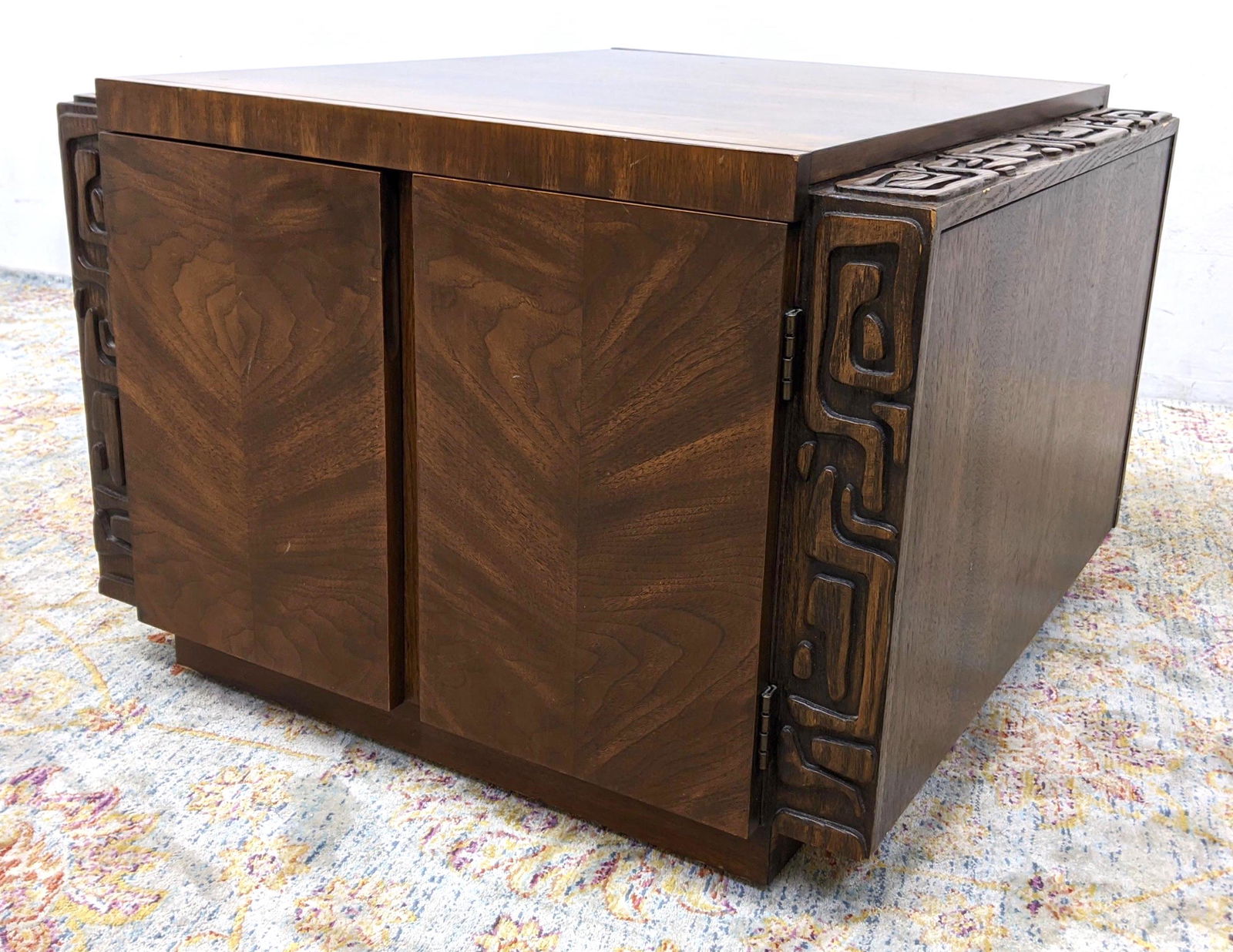 American Modern Walnut side End Table. Carved Mayan Sid (1 of 17)