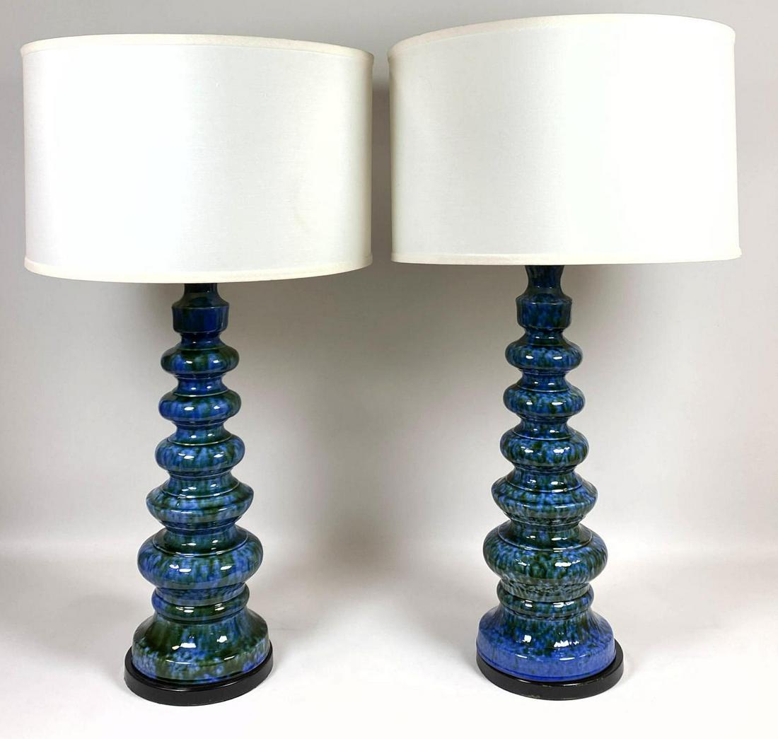 Pair blue glazed Table Lamps.  Mid Century Modern (1 of 14)