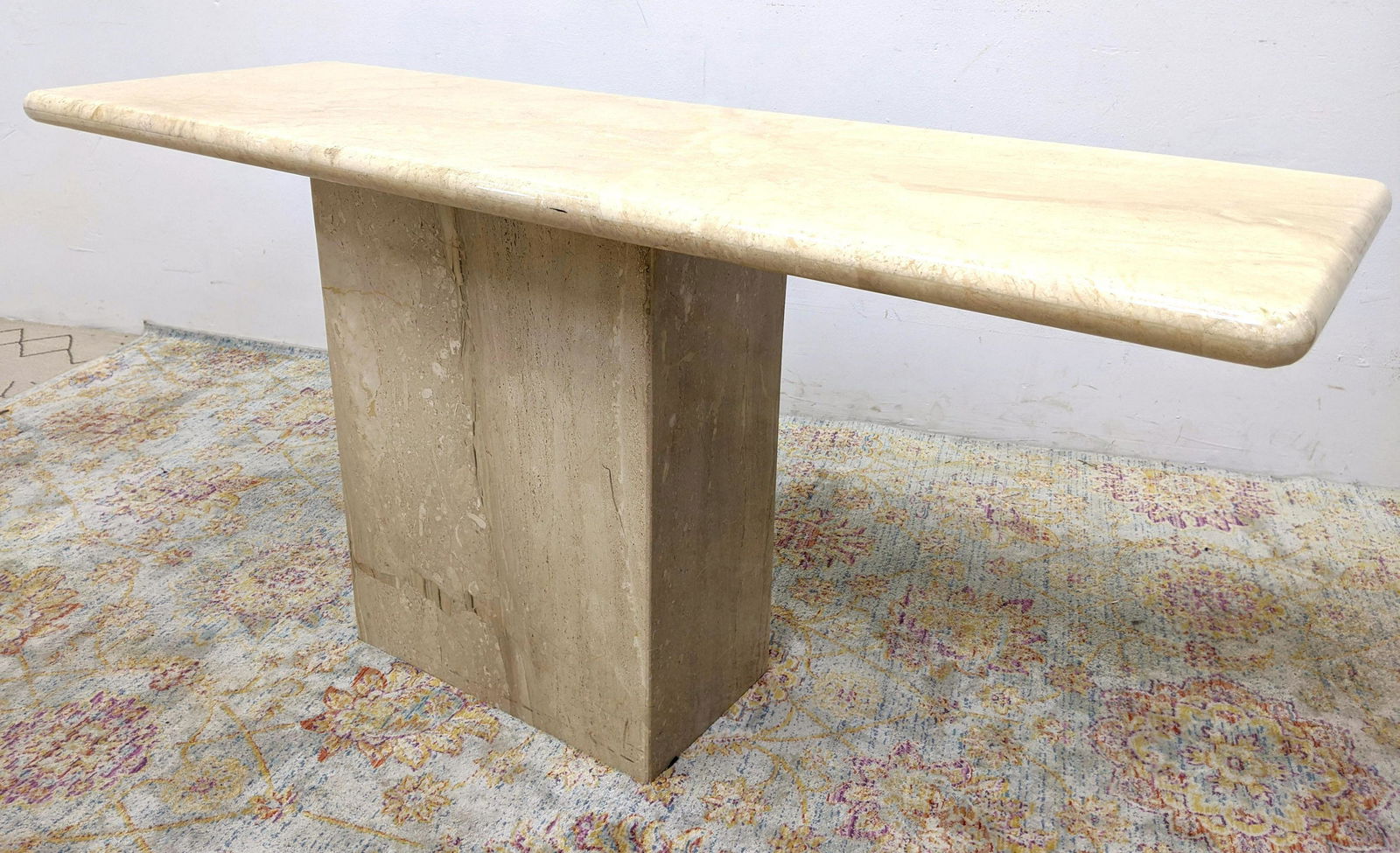 Italian Travertine Console Hall Table. Rounded Edge. (1 of 10)