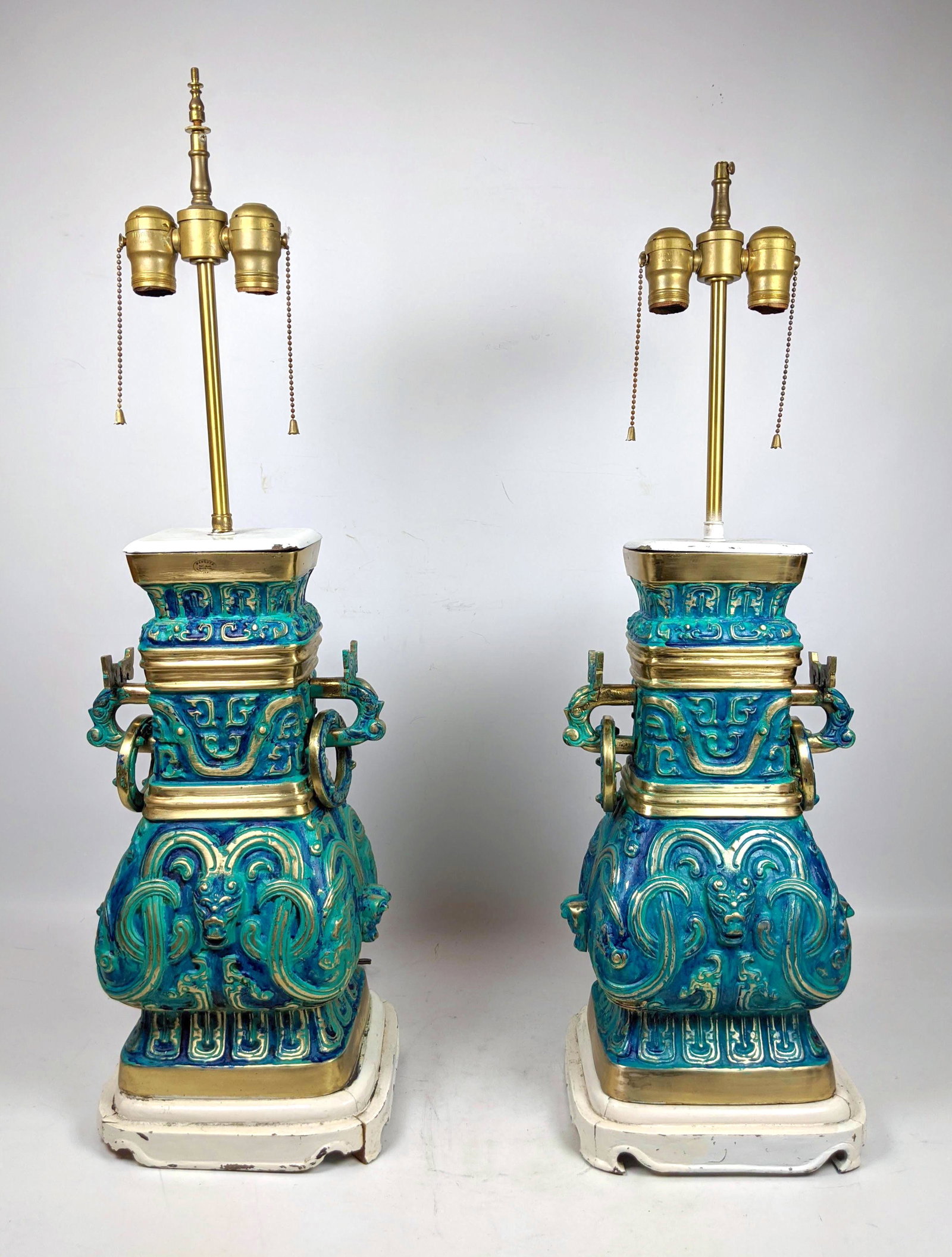 Pr Mendoza Labeled  Asian style Table Lamps. Bronze wit (1 of 17)