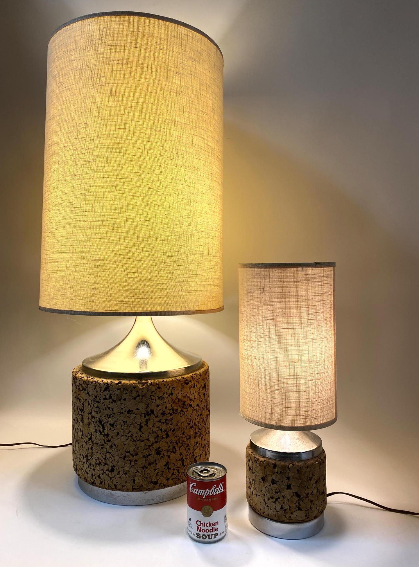 2pcs Mid Century Modern Cork and Chrome Table Lamps. (1 of 14)
