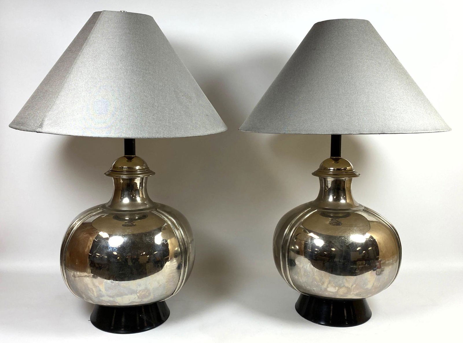 Pr Modernist Silver Metal Sphere Table Lamps. Ebonized (1 of 13)