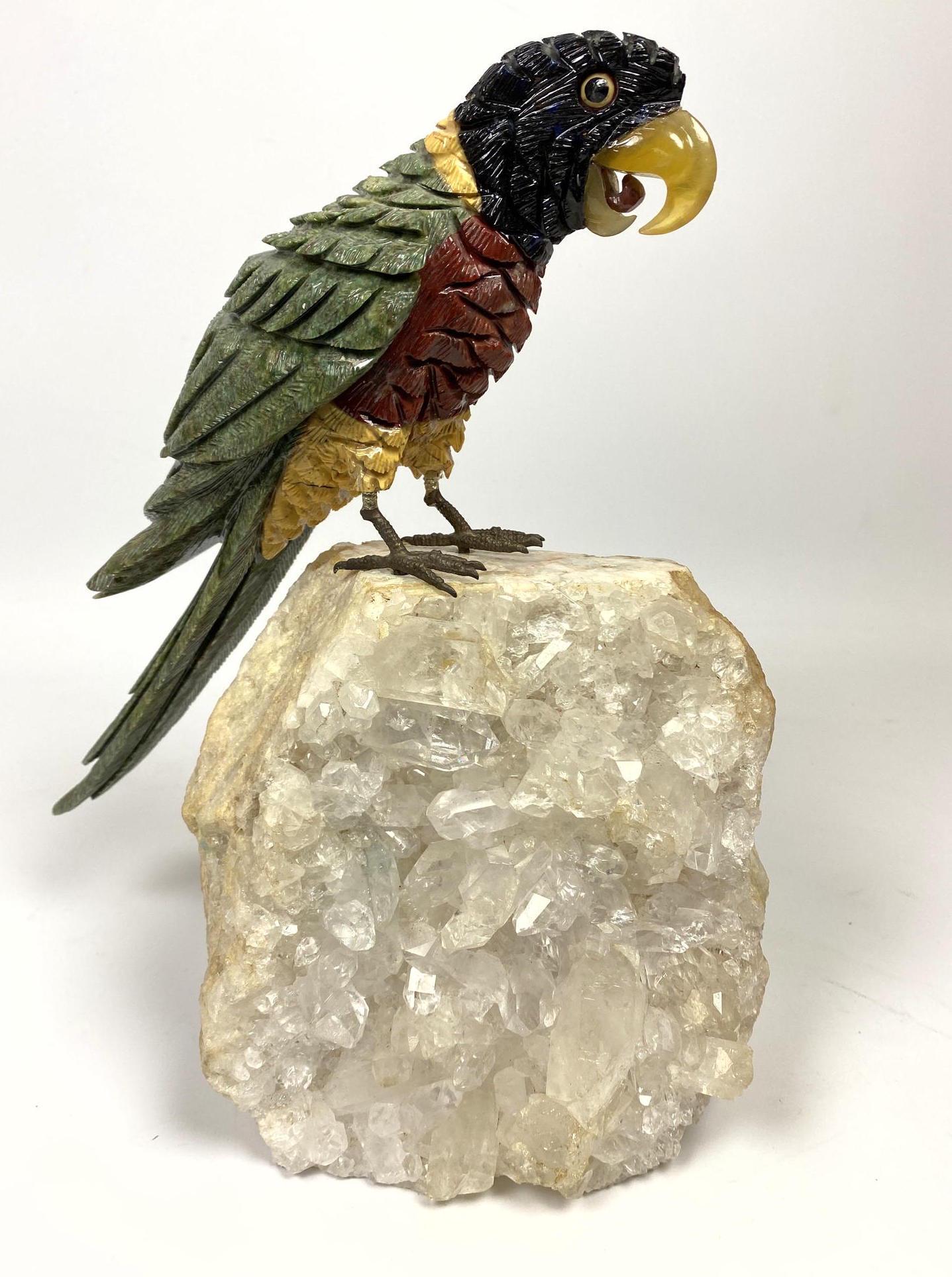 Carved Hardstone Figural Parrot Bird Sculpture. Assorte (1 of 12)