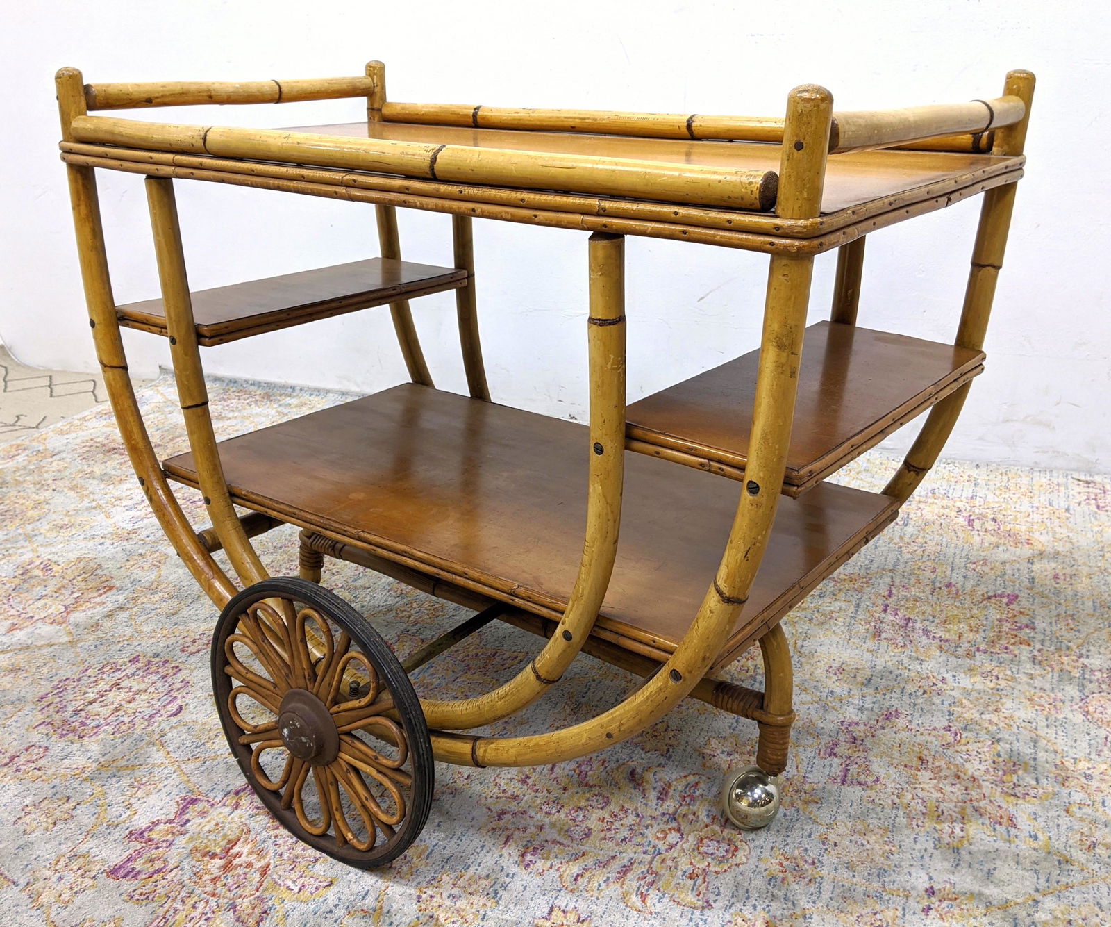 Mid Century Modern Rattan Bar Cart Server. Miami Modern (1 of 10)