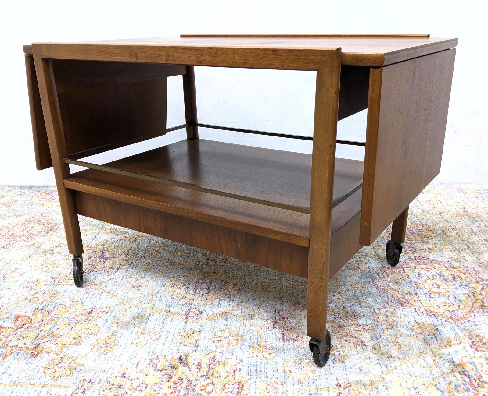 Modernist Drop Side Serving Bar Tea Cart. Metal trim. T (1 of 19)