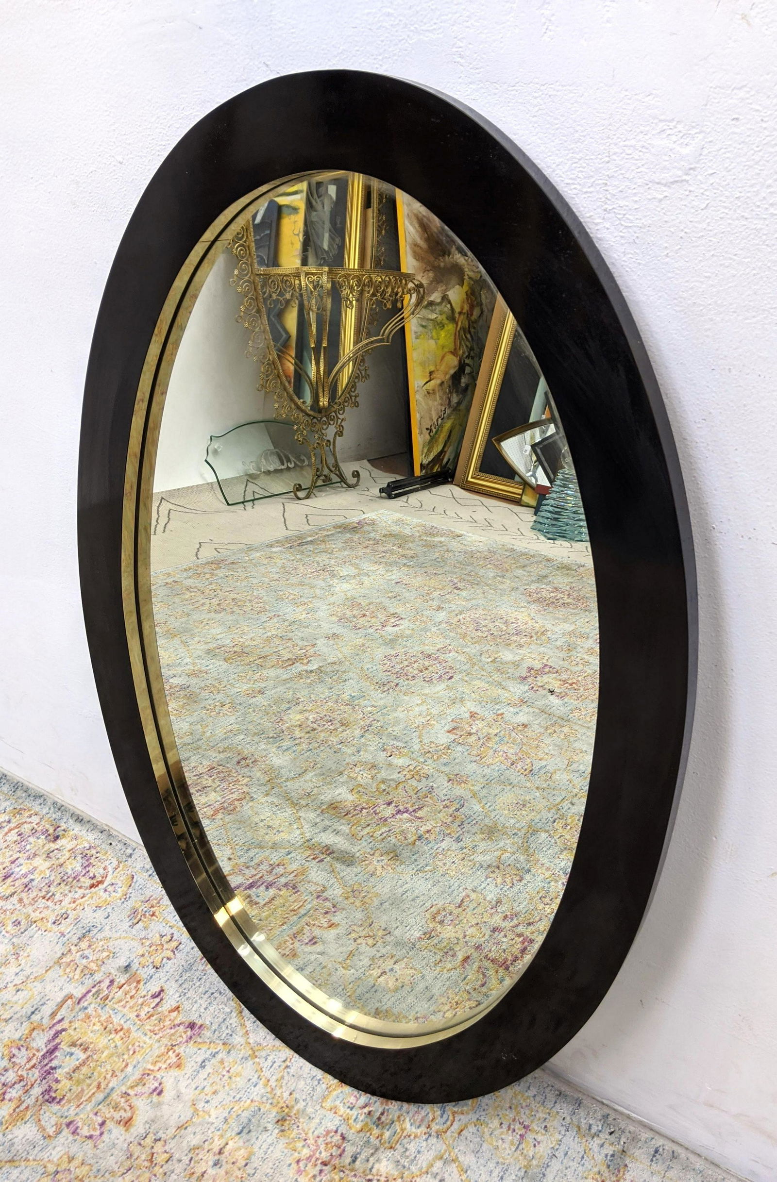 Oval Black Lacquer Wall Mirror. (1 of 12)