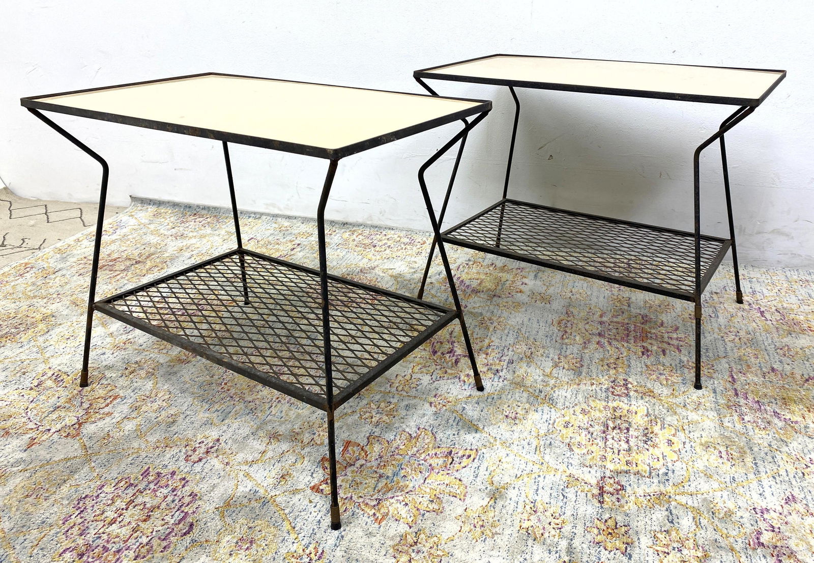 pair Mid Century Modern Hairpin Iron Side Tables. Lamin (1 of 6)