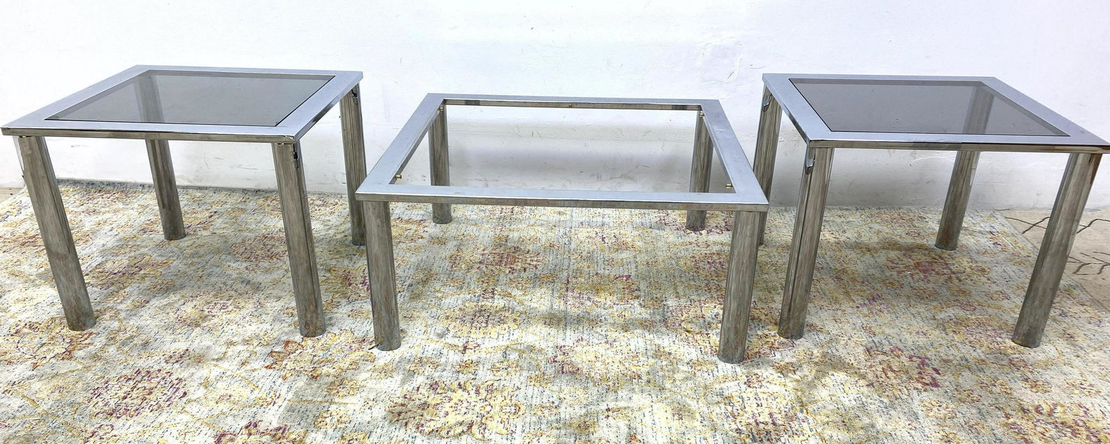 3pc Set Italian Chrome Tables.  Unmarked. Largest missi (1 of 5)
