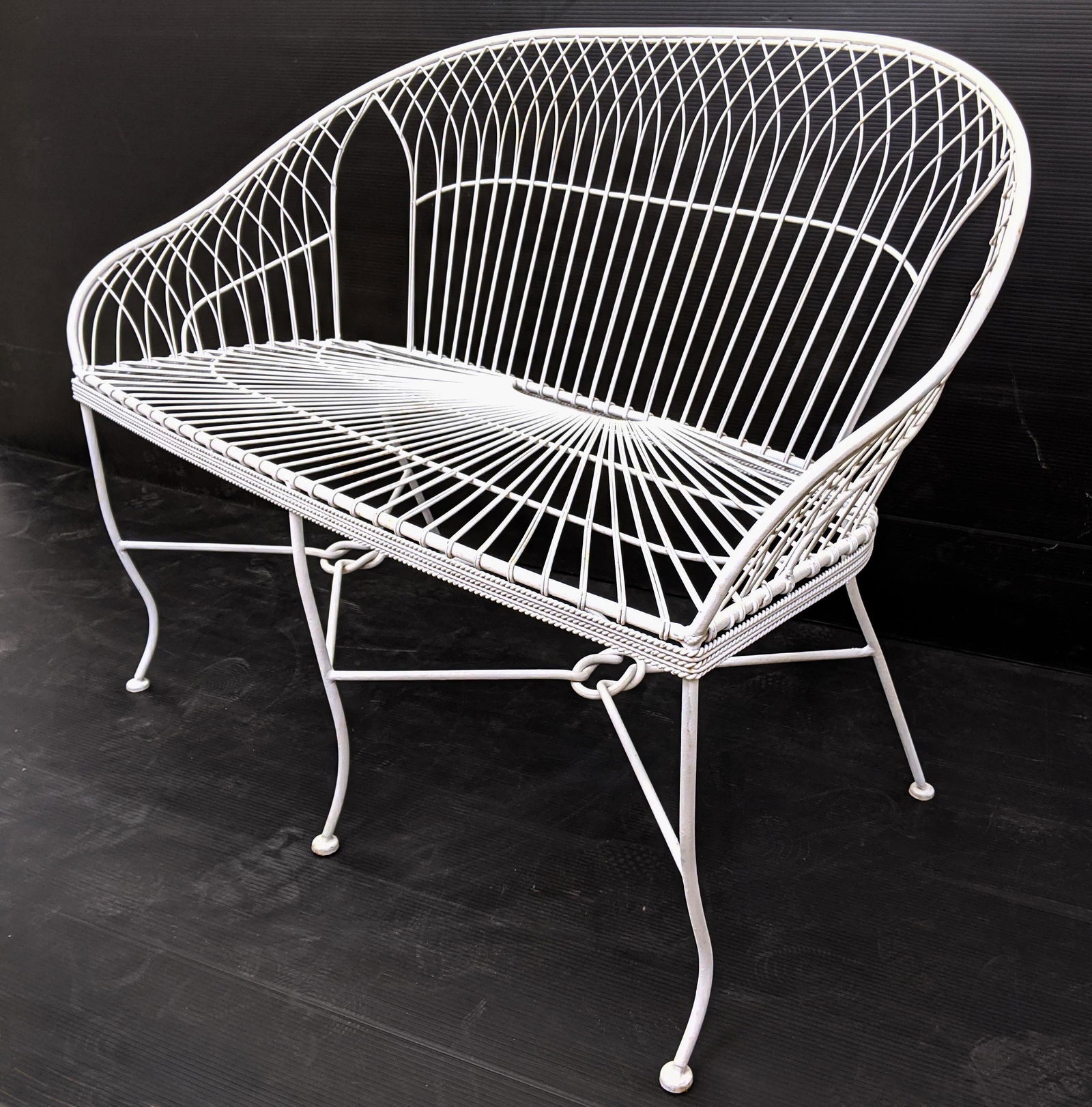 Outdoor Iron Wire Bench Settee.  Painted white. (1 of 5)