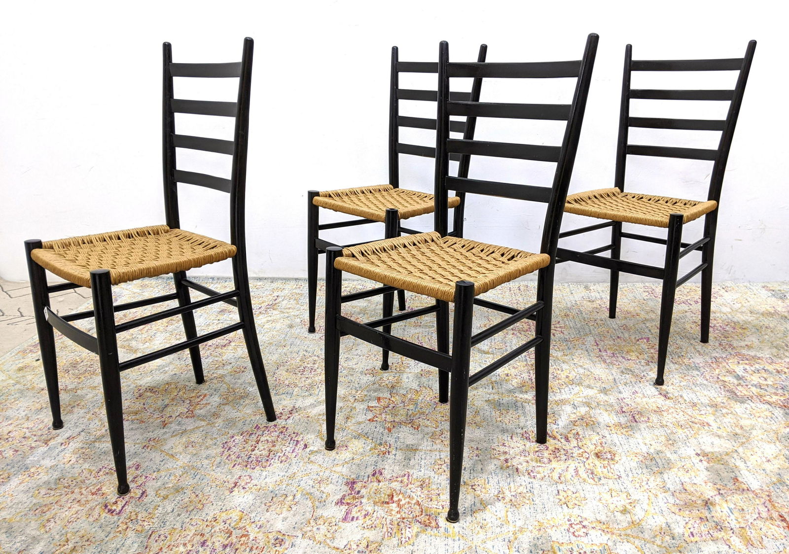 Set 4 Italian style Ebonized Ladder Back Dining Chairs. (1 of 13)