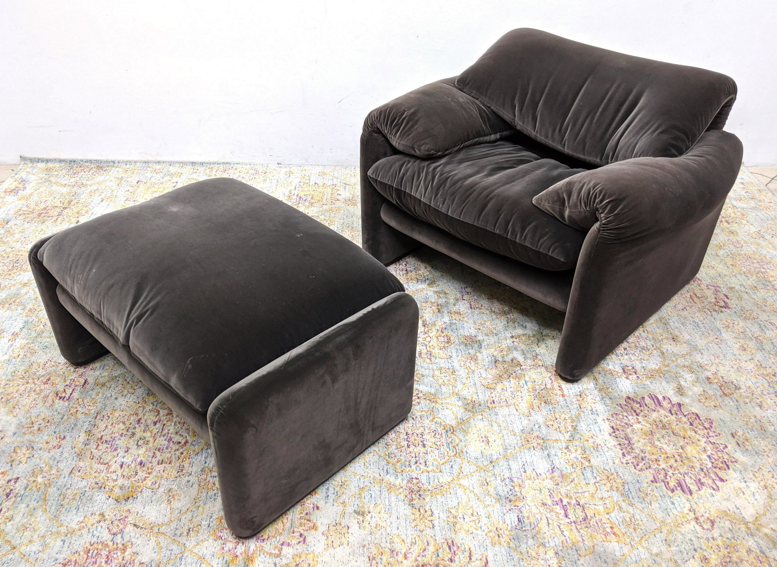2pc CASSINA Gray/brown Velvet Lounge Chair & Ottoman. S (1 of 14)