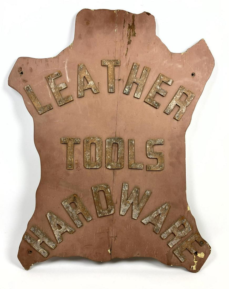 Wood and Leather Advertising Trade Sign. Wood panel sha (1 of 10)