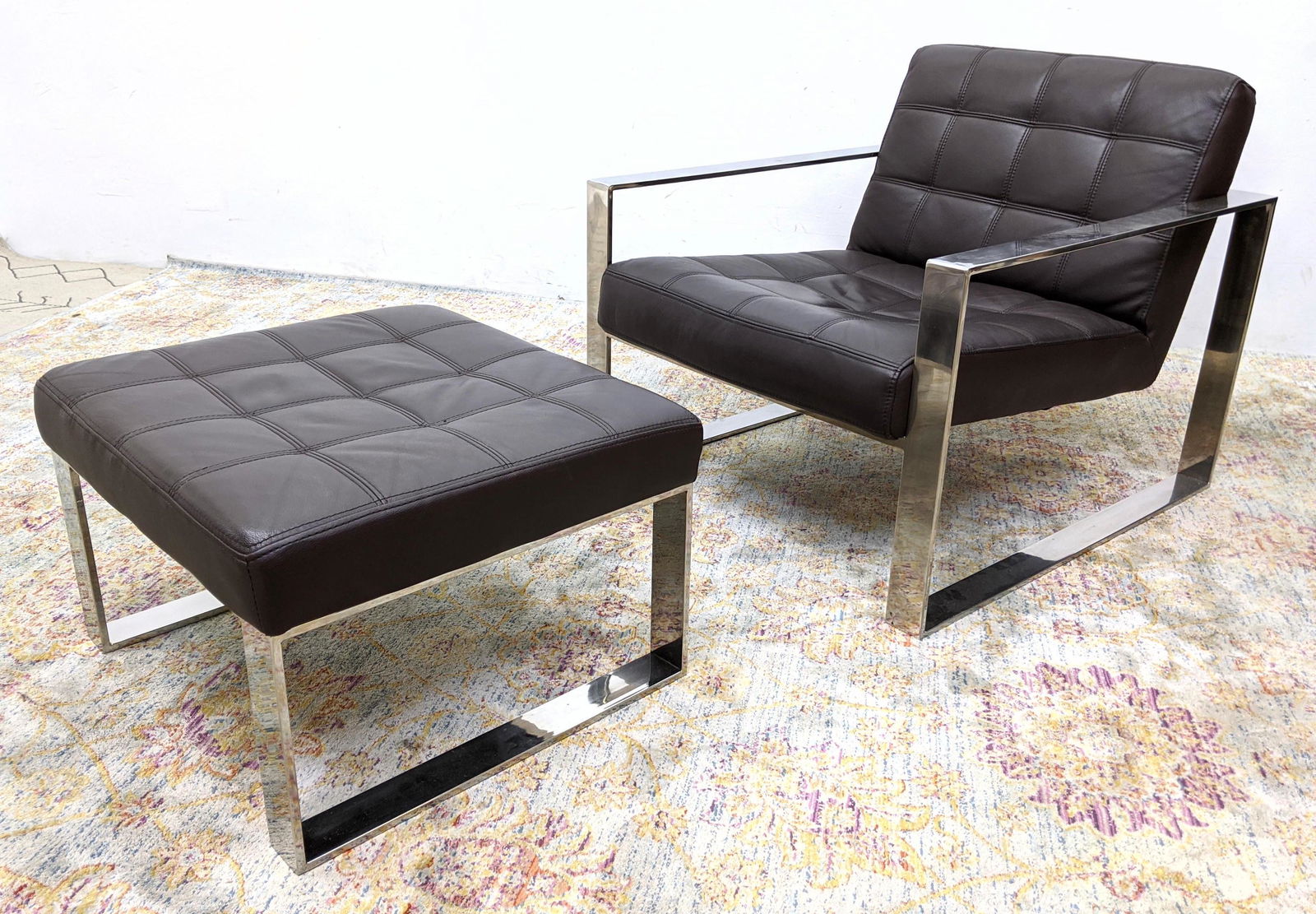 Modernist Style Leather and Chrome Lounge Chair and Ott (1 of 16)