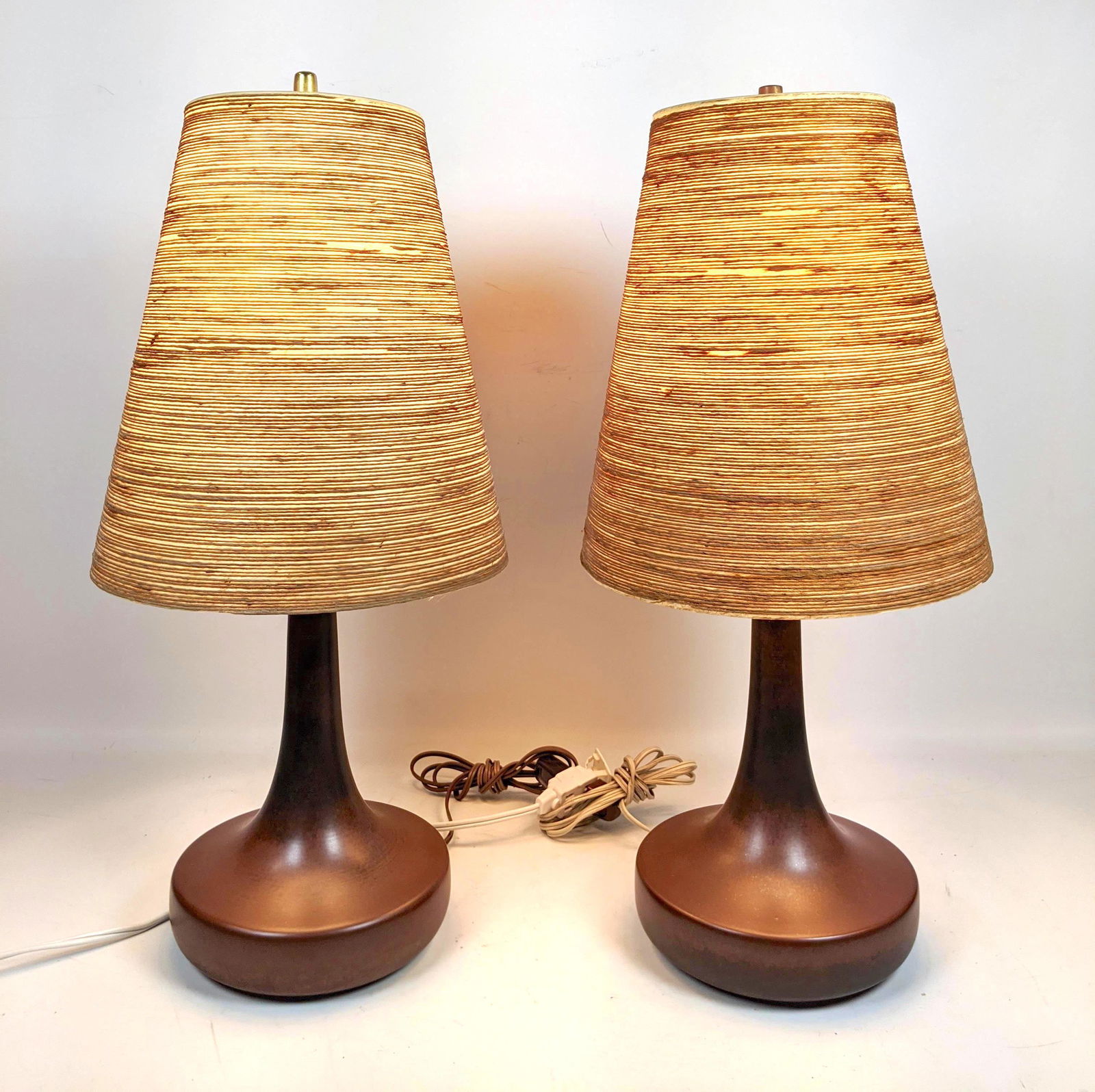 Pr BOSTLUND Brown Glazed Art Pottery Lamps.  Squat cera (1 of 10)
