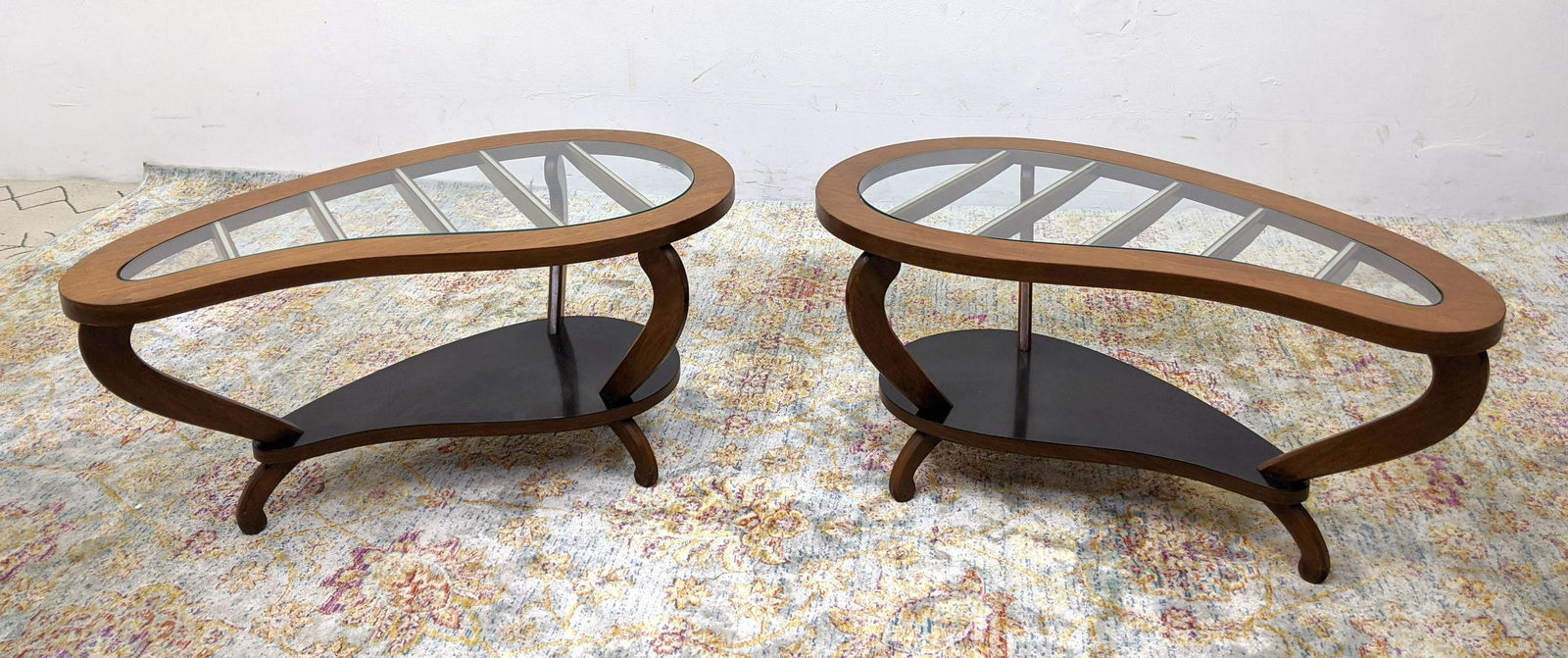 Pr modernist Boomerang Side Tables. Inset glass tops on (1 of 12)