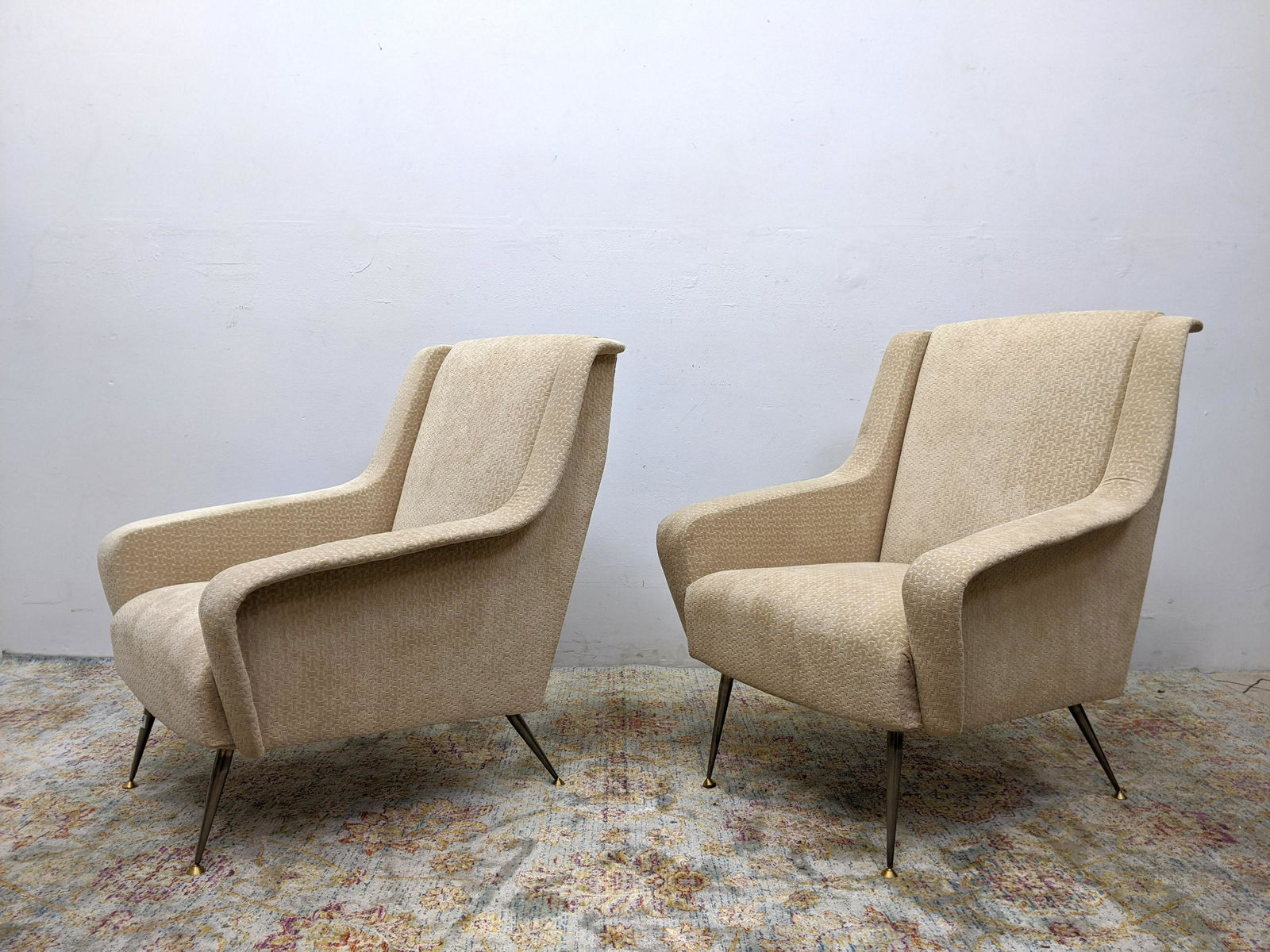 Pr Cream Upholstered Modernist Lounge Chairs. Italian M (1 of 10)