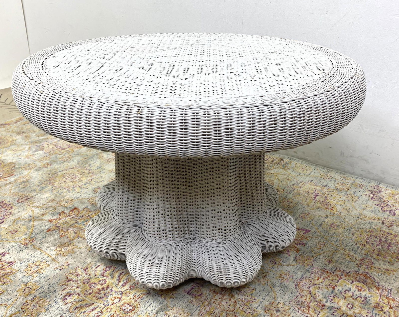 Painted White Woven Wicker Table. Mushroom Form with sc (1 of 9)