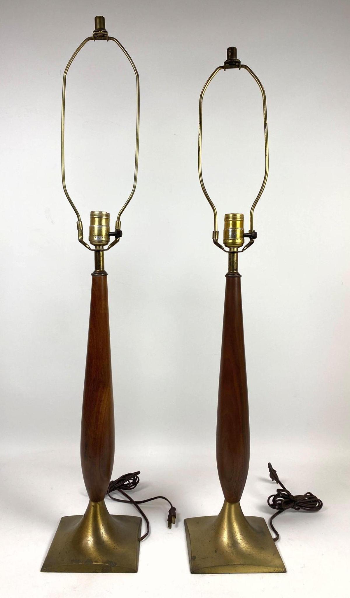 Pr Laurel Modernist Wood Column Metal Table Lamps. (1 of 11)