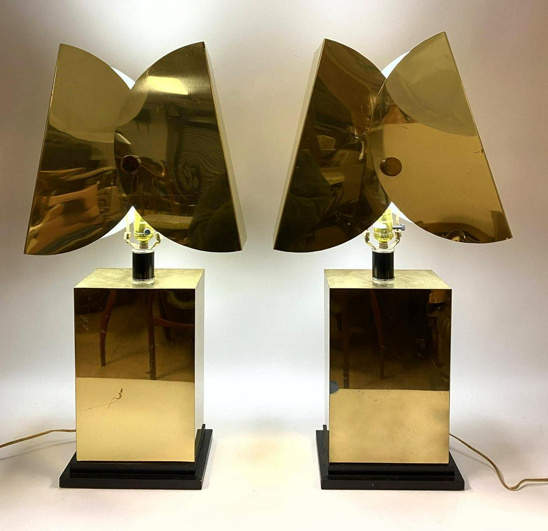Pr Modernist Brass C JERE Table Lamps. Square Column Ba (1 of 15)
