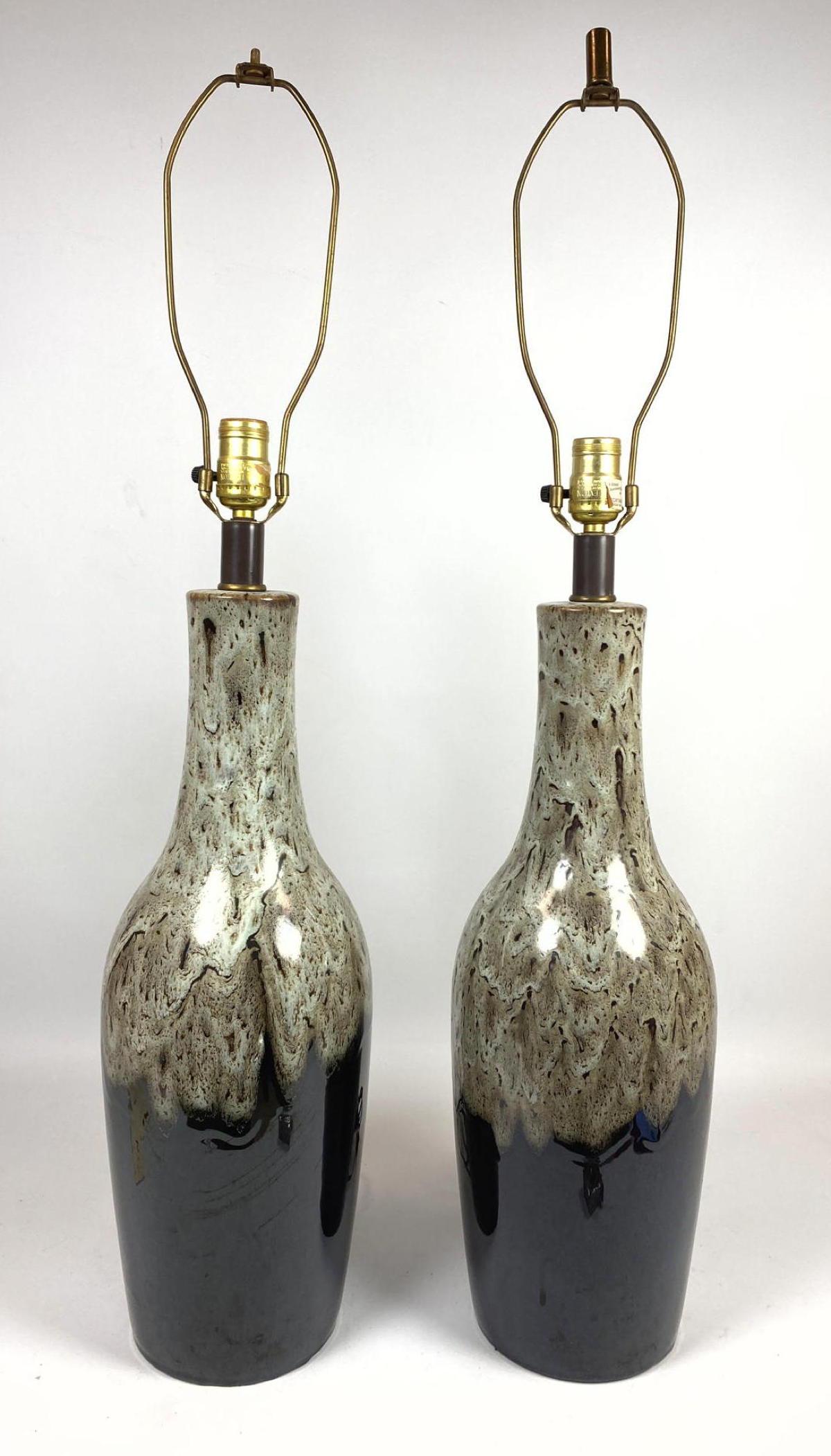 Pr Bottle Form Pottery Modernist Table Lamps. Mottled d (1 of 11)