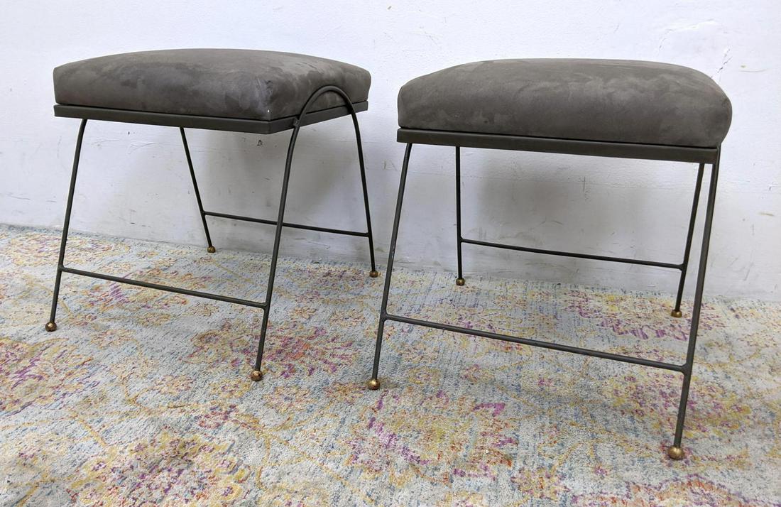 Pr Gray Ultrasuede Hairpin Iron Stools. Arched iron leg (1 of 5)