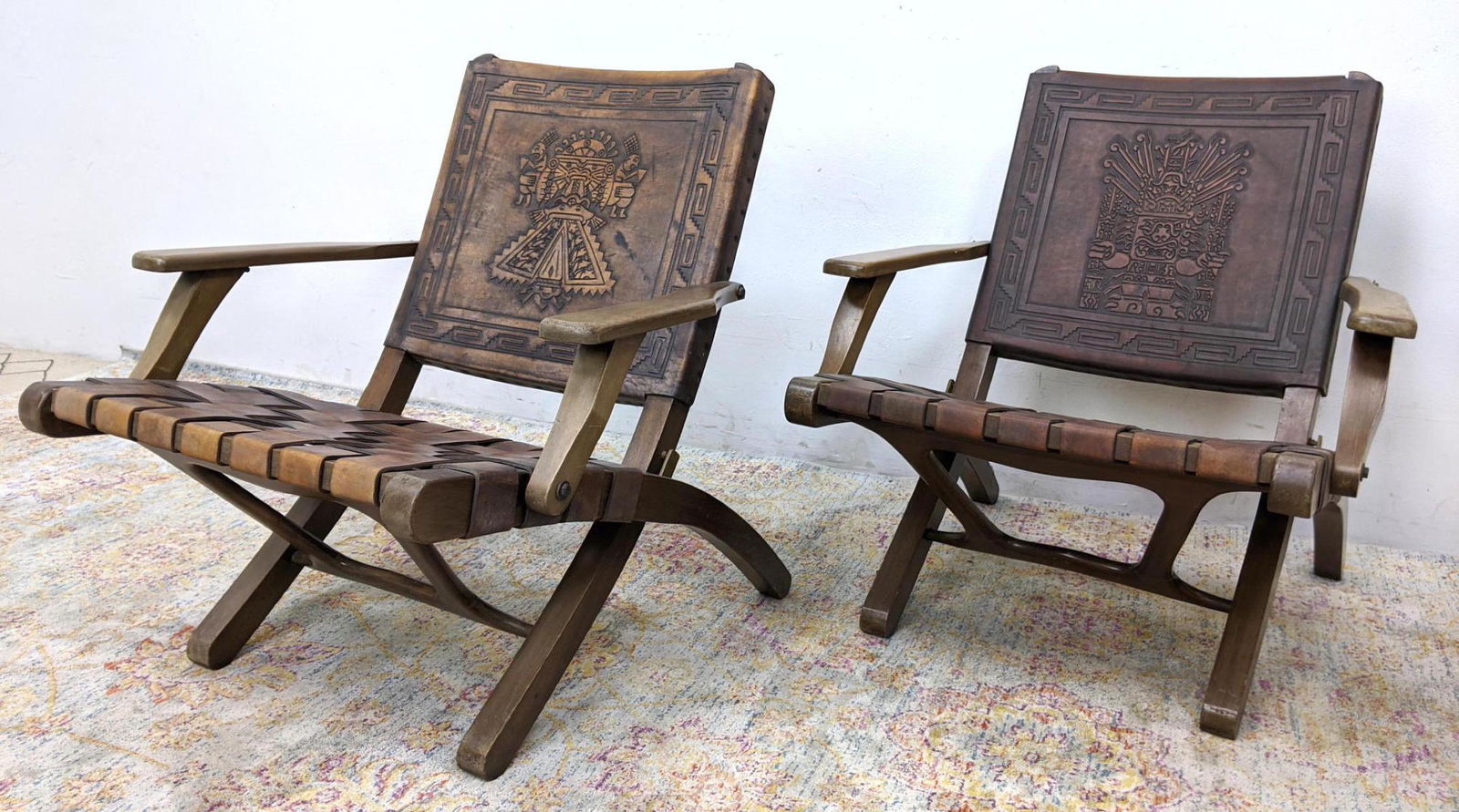 Pr Angel Pazmino Tooled Leather Lounge Chairs. Tooled L (1 of 15)