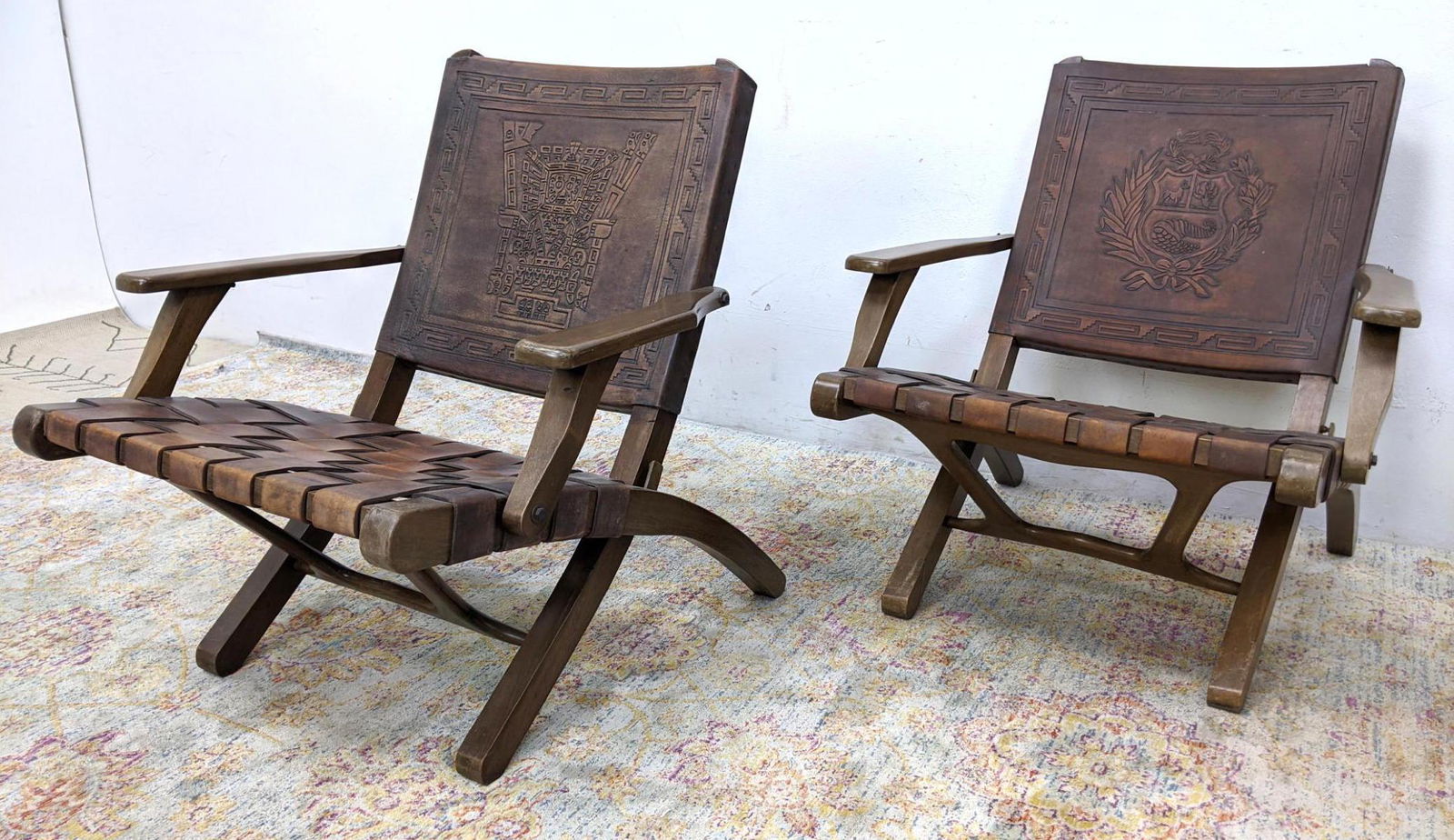 Pr Angel Pazmino Tooled Leather Lounge Chairs. Tooled L (1 of 12)