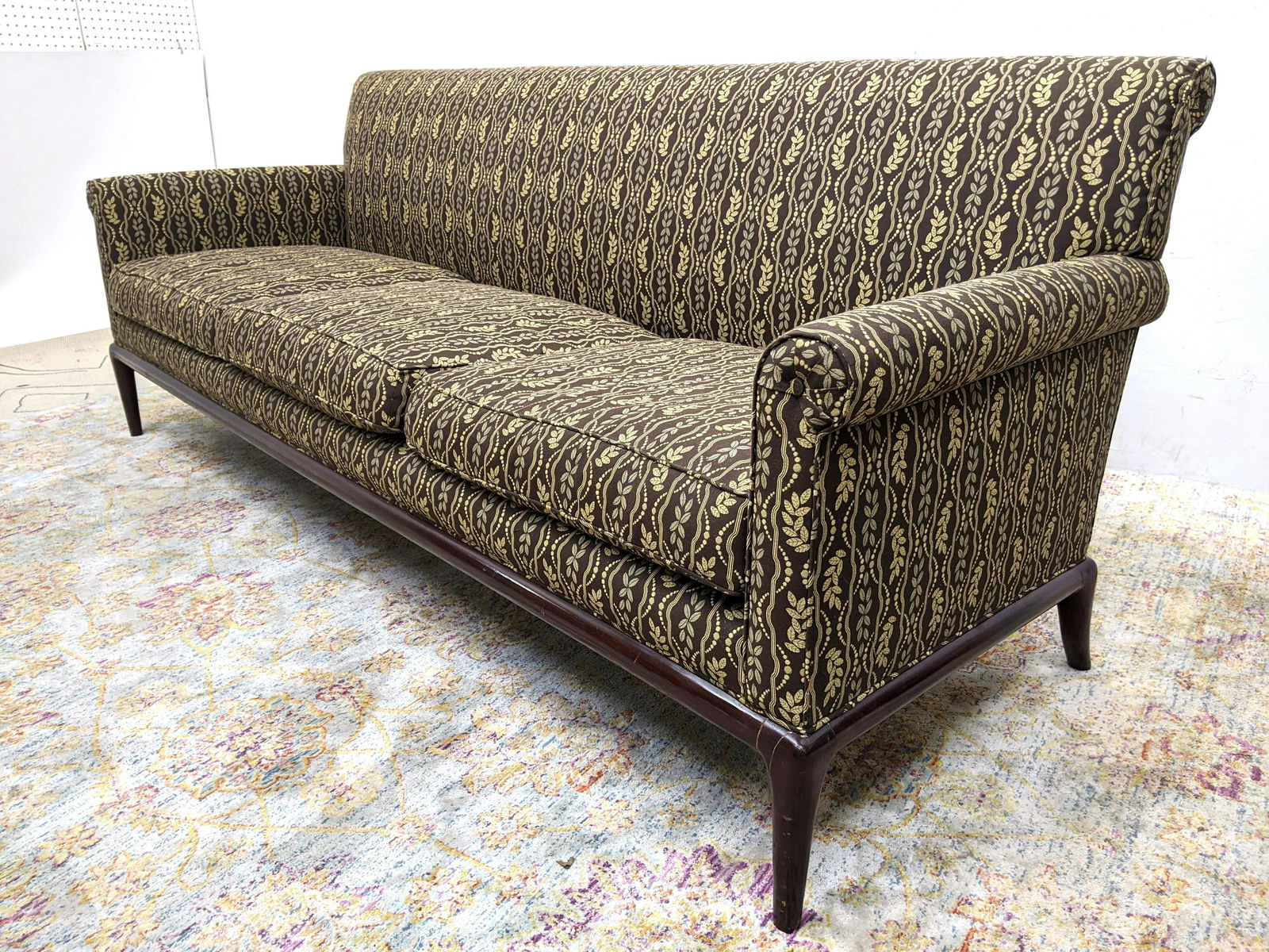 A RUDIN Upholstered Sofa Couch. Leaf striped fabric on (1 of 10)