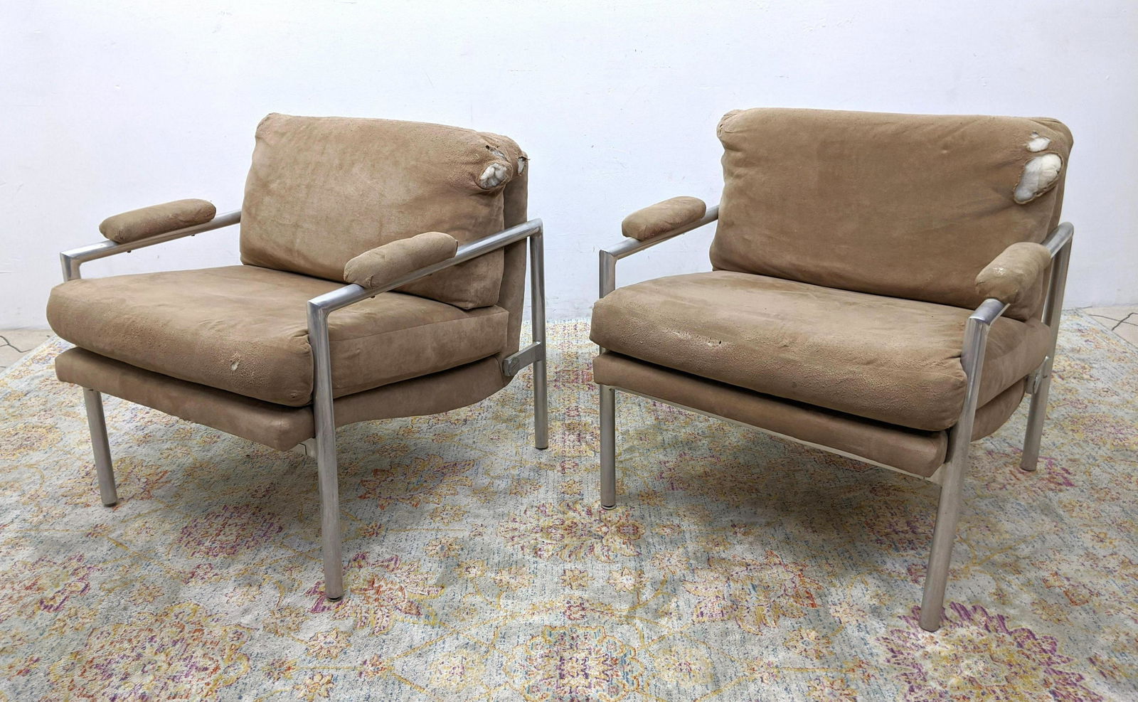 Pr Mid Century Modern Lounge Chairs. Aluminum Tube Fram (1 of 16)