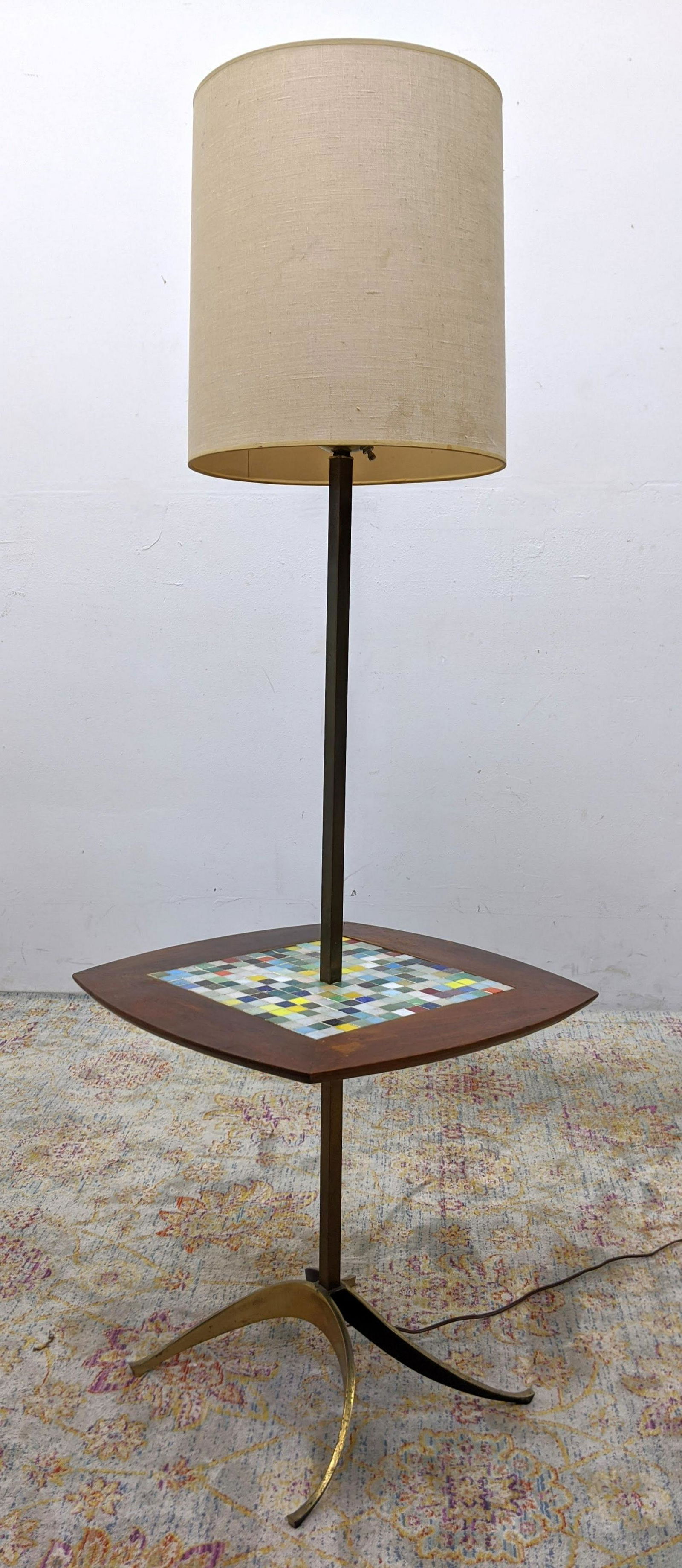 TONY PAUL Modernist Tile Top Lamp Table.  Brass feet. (1 of 20)