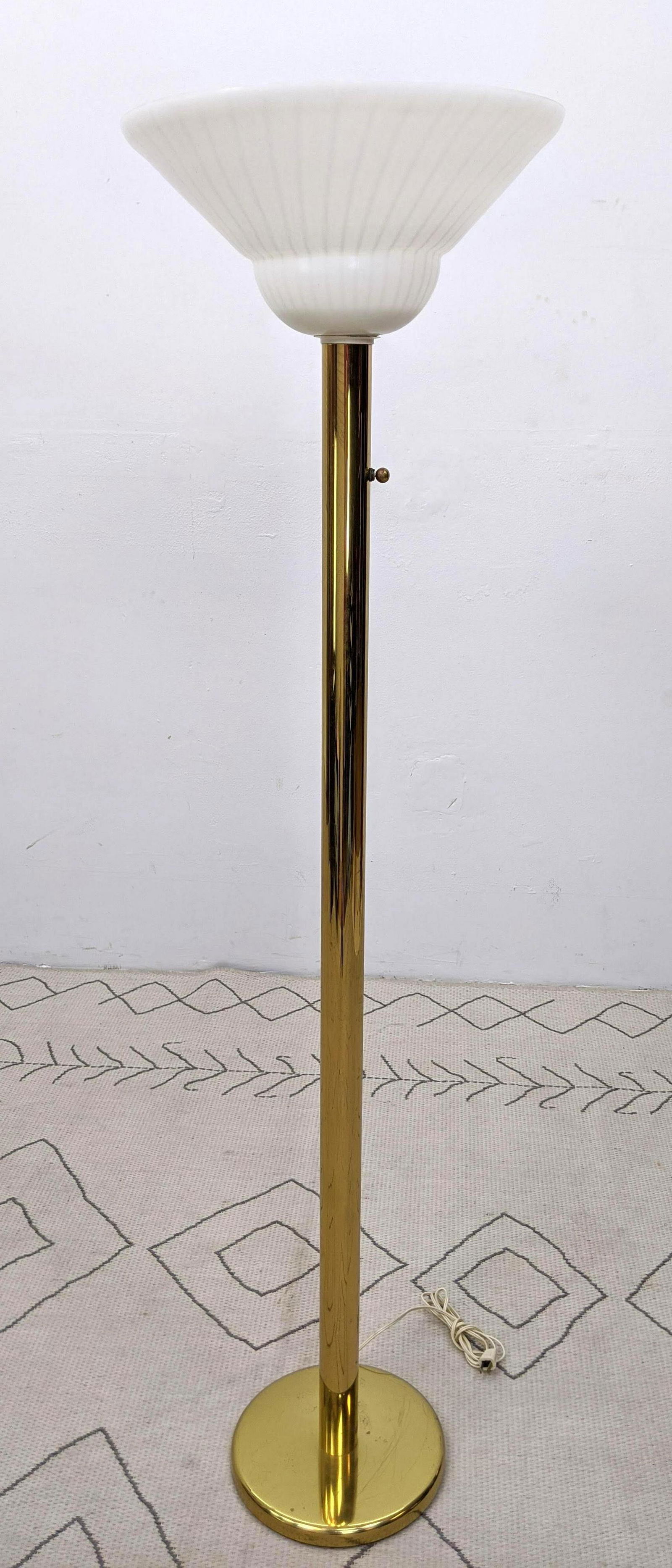 NESSEN LAMPS INC. Torch Lamp.  Glass top brass base. (1 of 9)