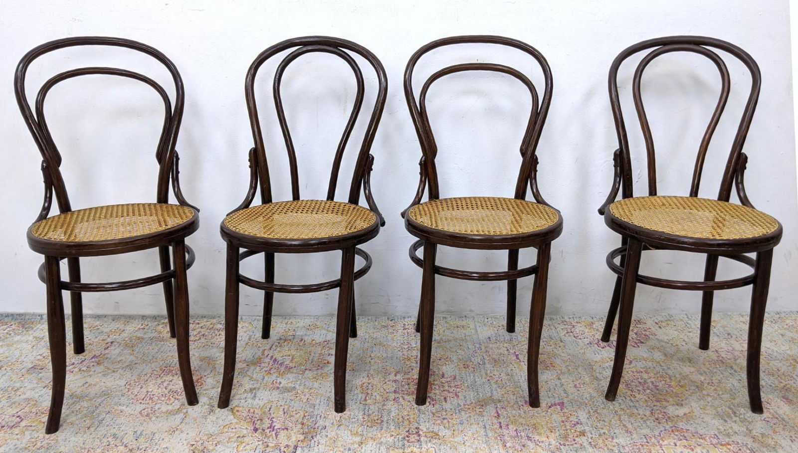 4 Bentwood Caned Seat Ice Cream Chairs. Two each of two: 4 Bentwood Caned Seat Ice Cream Chairs. Two each of two styles. -- Dimensions: H: 36 inches: W: 16 inches: D: 20 inches ---