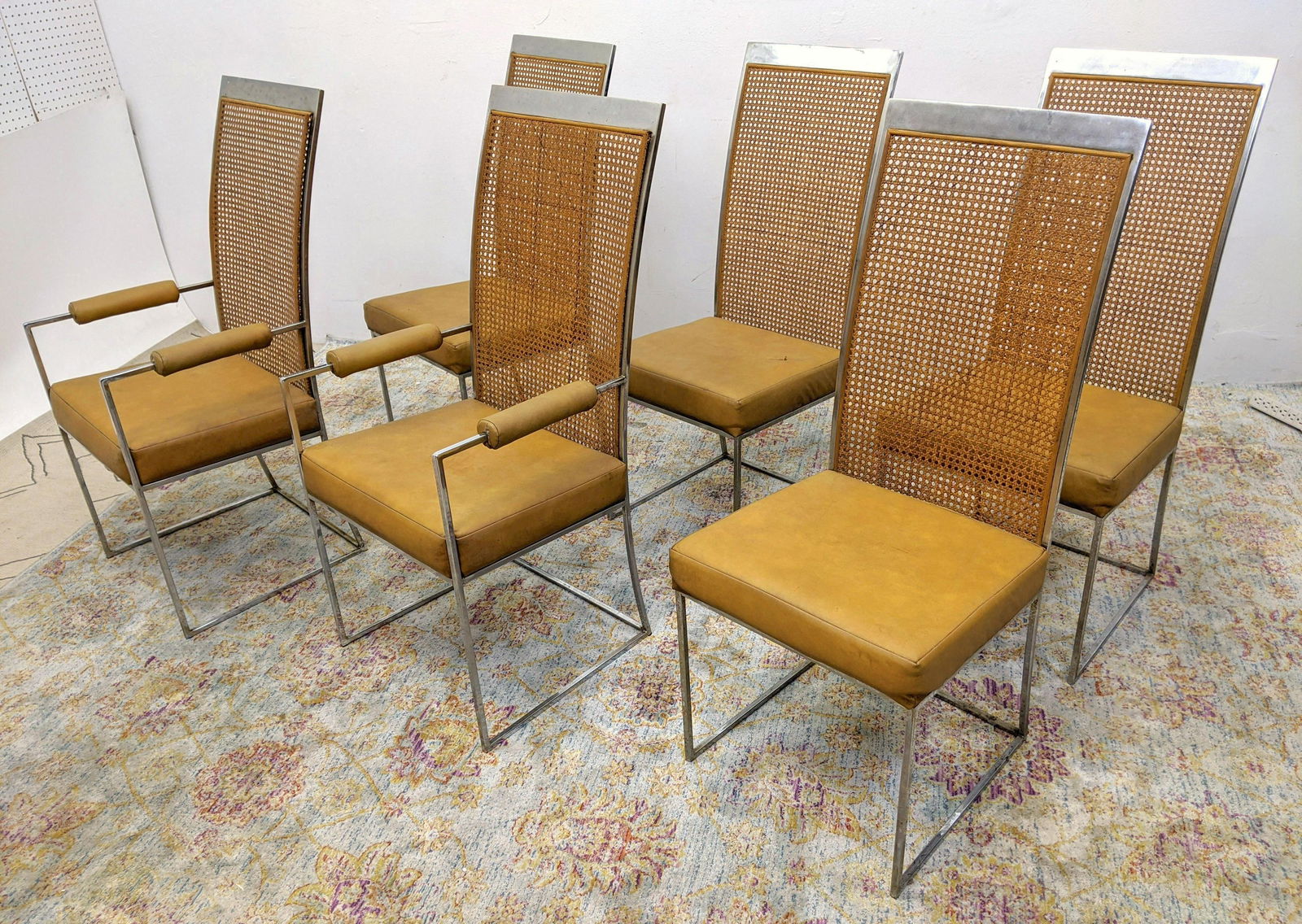 Set 6 THAYER COGGIN Chairs. Milo Baughman Tall Cane Bac (1 of 17)