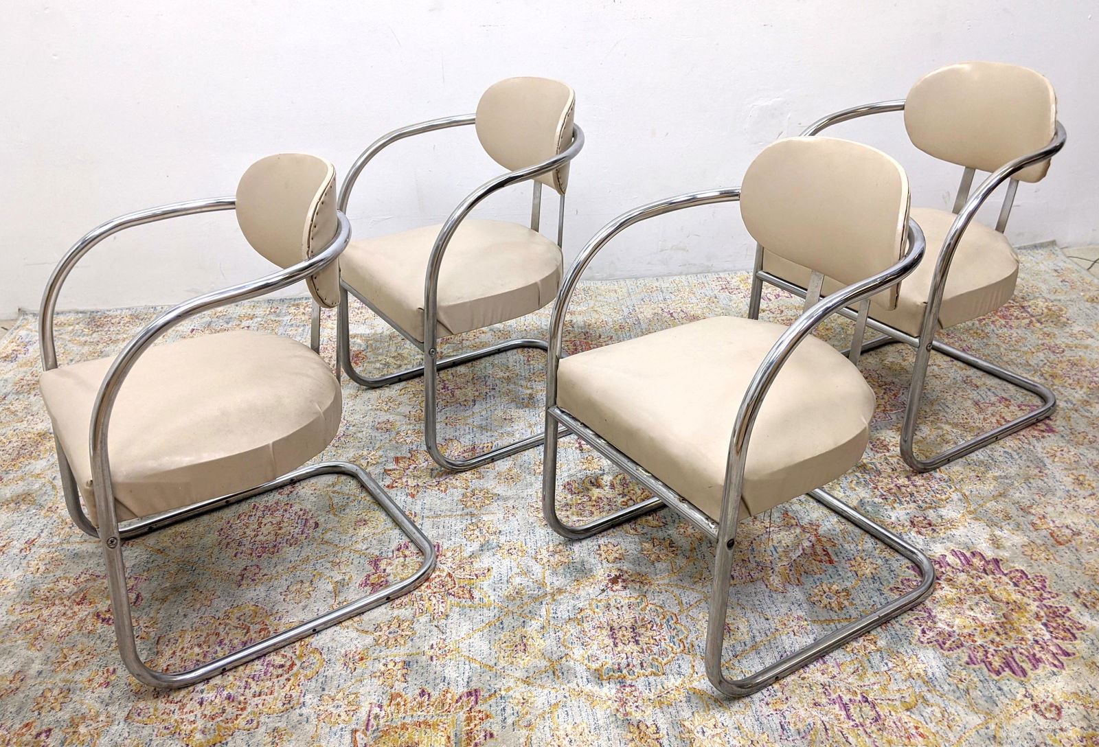 Set 4 Art Deco Chrome Tube Frame Dining Chairs. KEM WEB (1 of 15)
