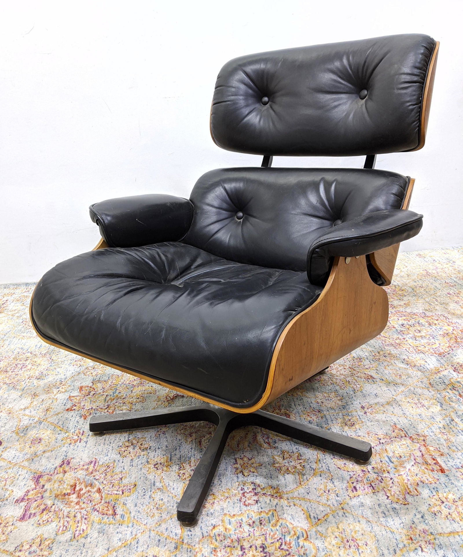 Eames style Modern Leather Lounge Chair. Black leather. (1 of 12)