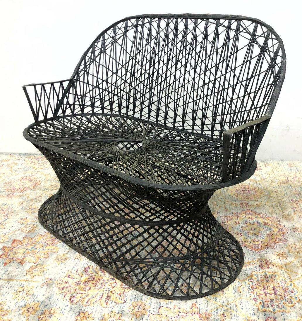 Black Woven Patio Love Seat. Swollen Pedestal Base. (1 of 8)