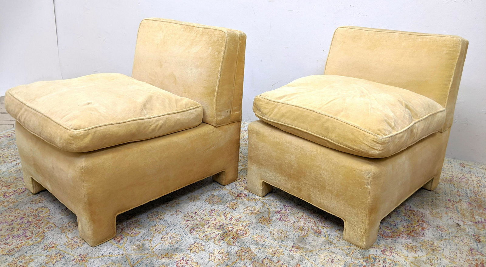 Pair Bloomingdales Upholstered Armless Lounge Chairs. (1 of 7)