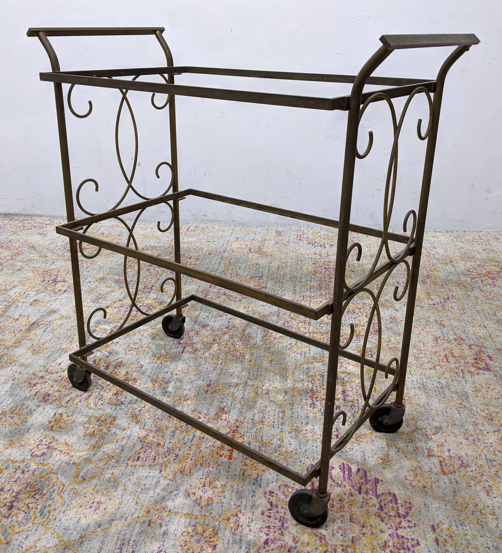 Italian Style Brass 3 Tier Bar Cart. No Glass.: Italian Style Brass 3 Tier Bar Cart. No Glass.-- Dimensions: H: 31 inches: W: 31 inches: D: 16.5 inches ---