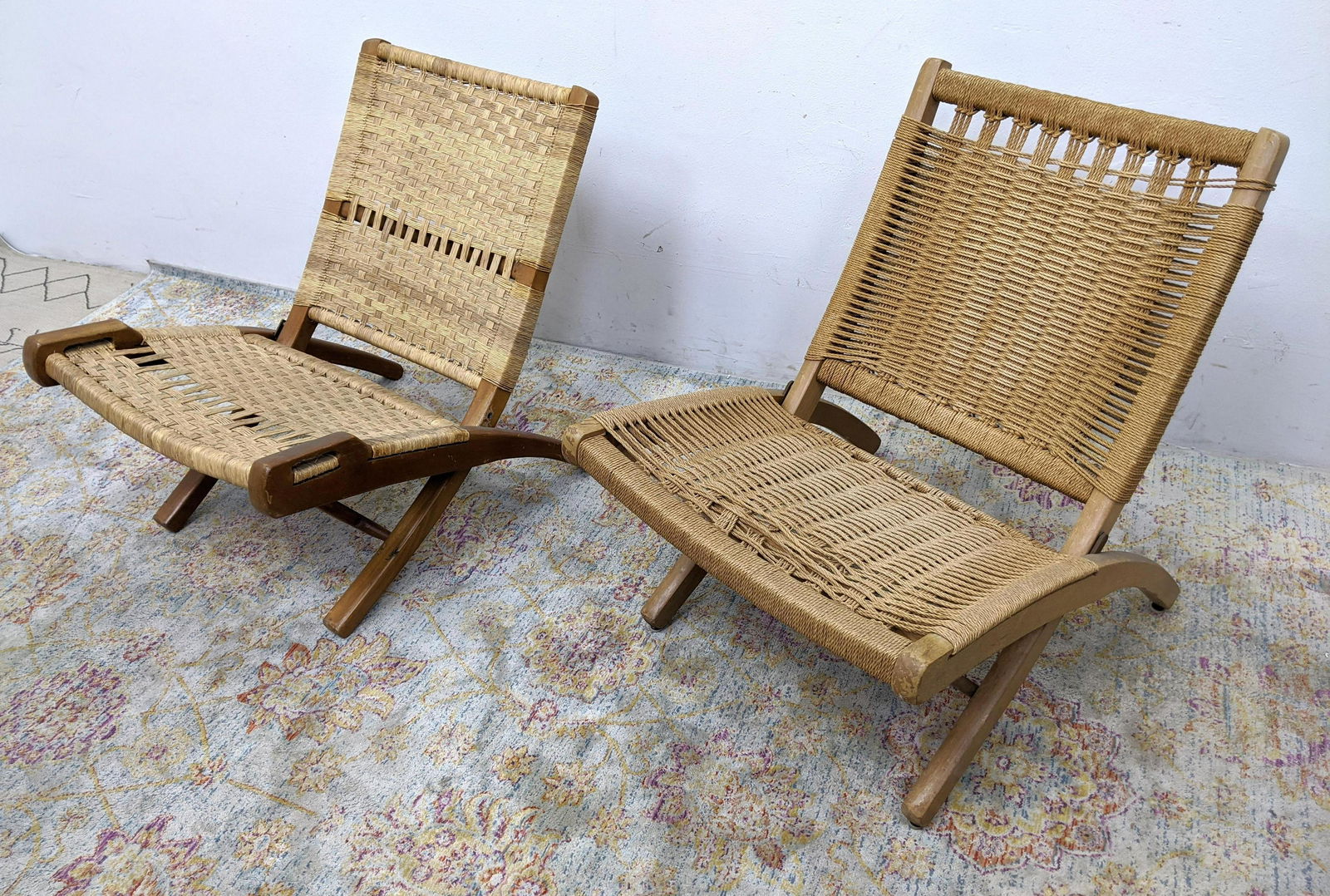 Pair Wegner Style Folding Chairs. Woven design. (1 of 20)