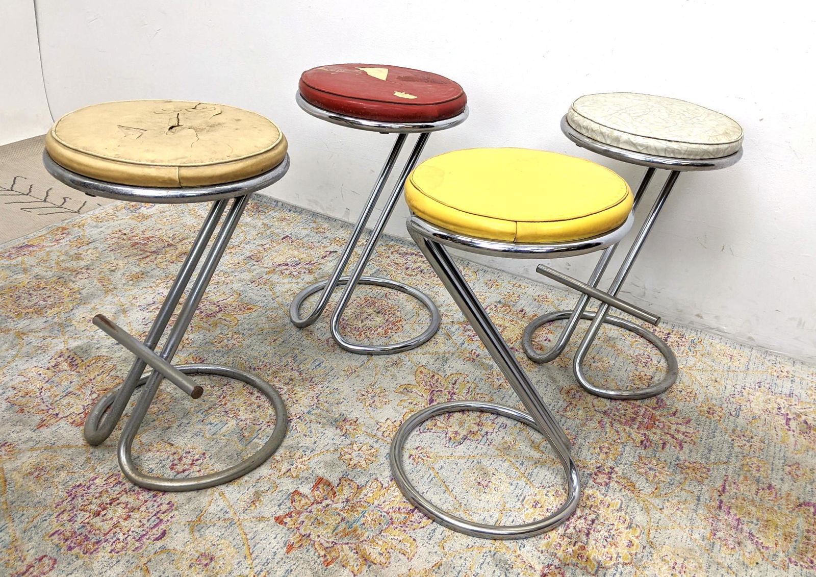 4 Chrome Z Bar Stools. Gilbert Rohde. 2 with foot rests (1 of 10)