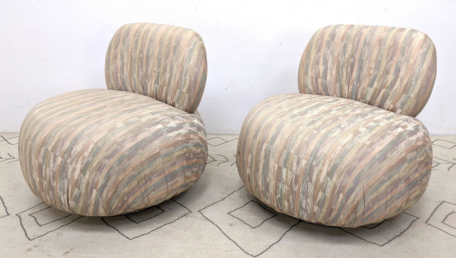 Pair Modernist Poof Style Lounge Chairs. Overstuffed. ( (1 of 11)